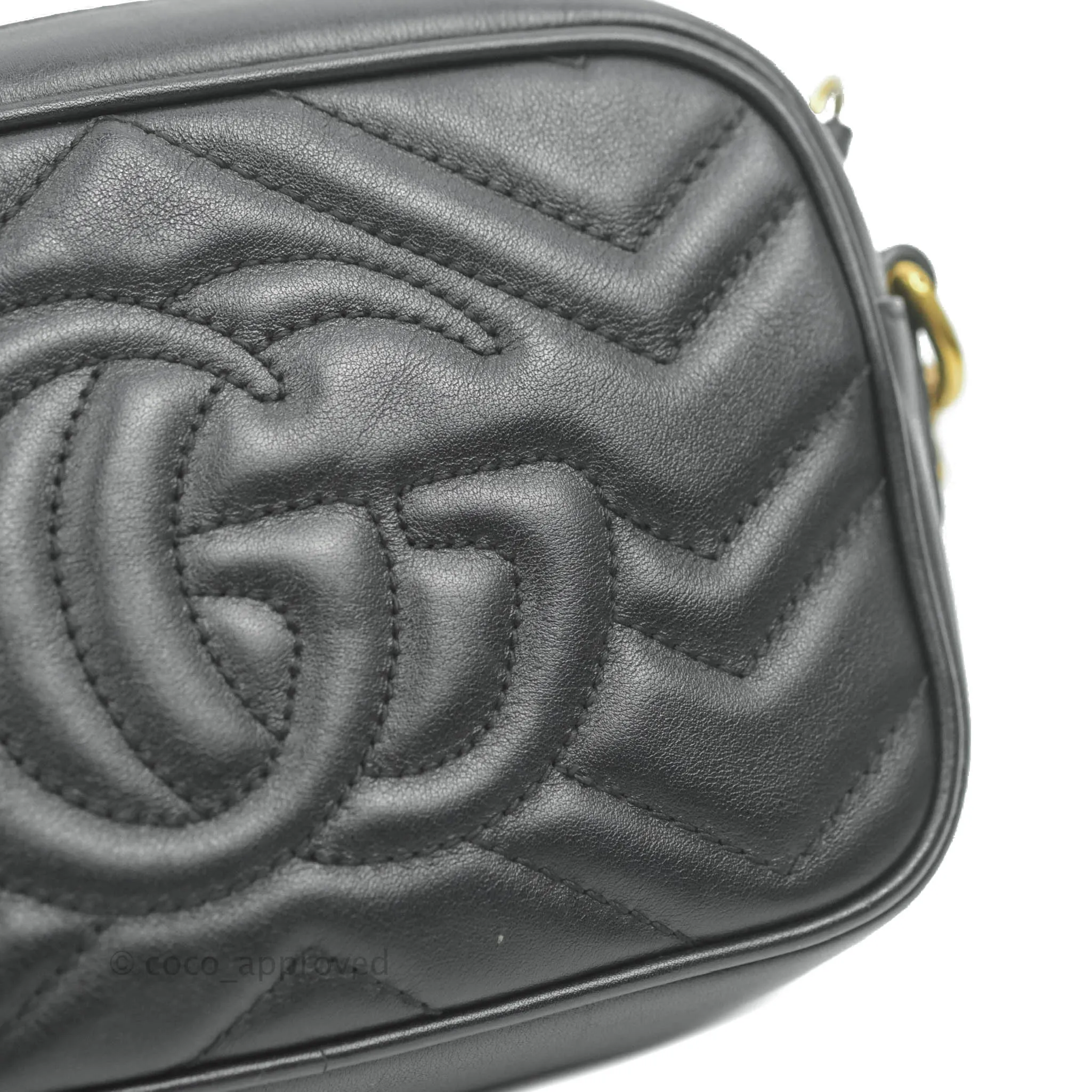 Gucci Mini Matelasse GG Marmont Camera Bag Black Calfskin Gold Hardware