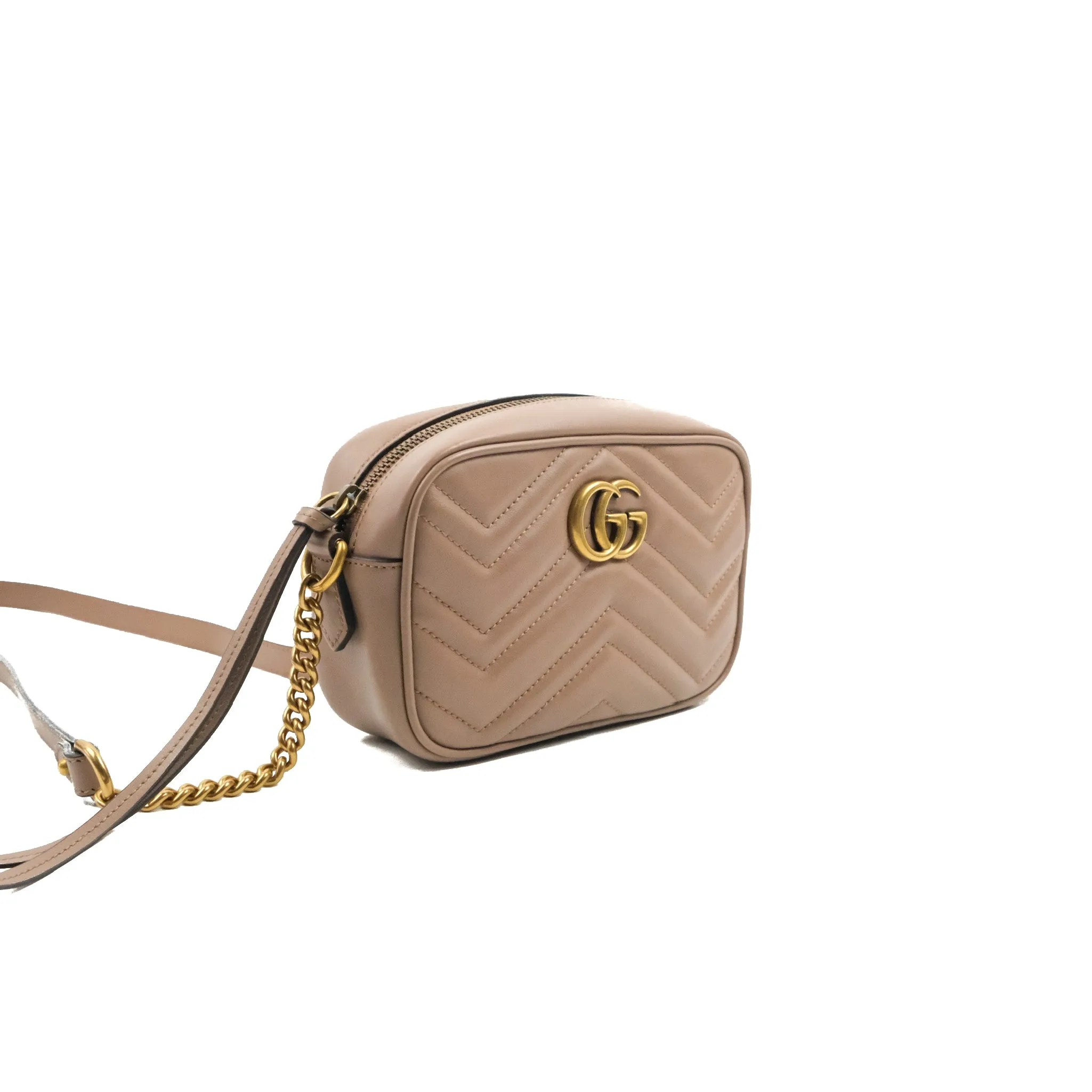 Gucci Mini Matelasse GG Marmont Camera Bag Dusty Pink Calfskin Gold Hardware