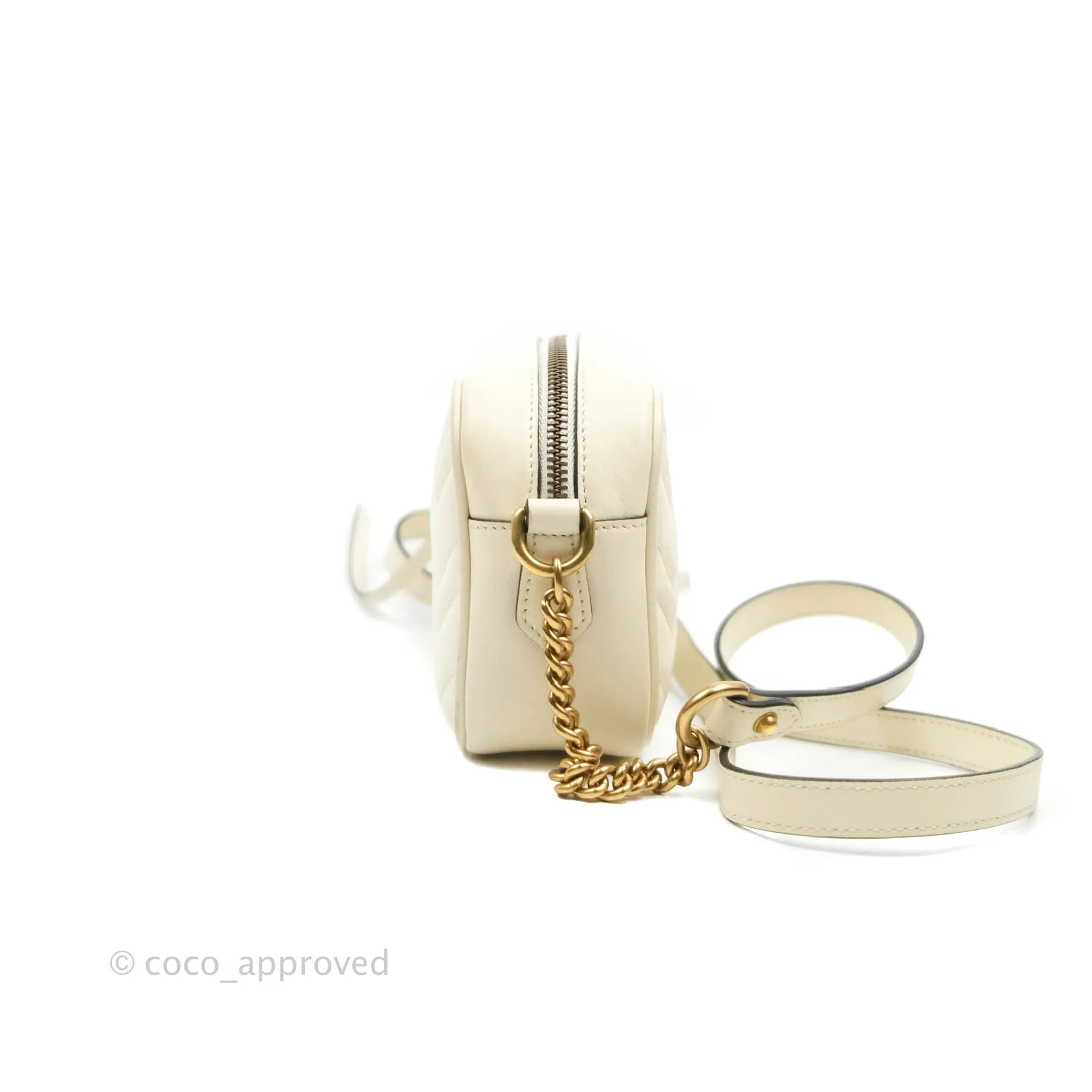 Gucci Mini Matelasse GG Marmont Camera Bag White Calfskin Gold Hardware