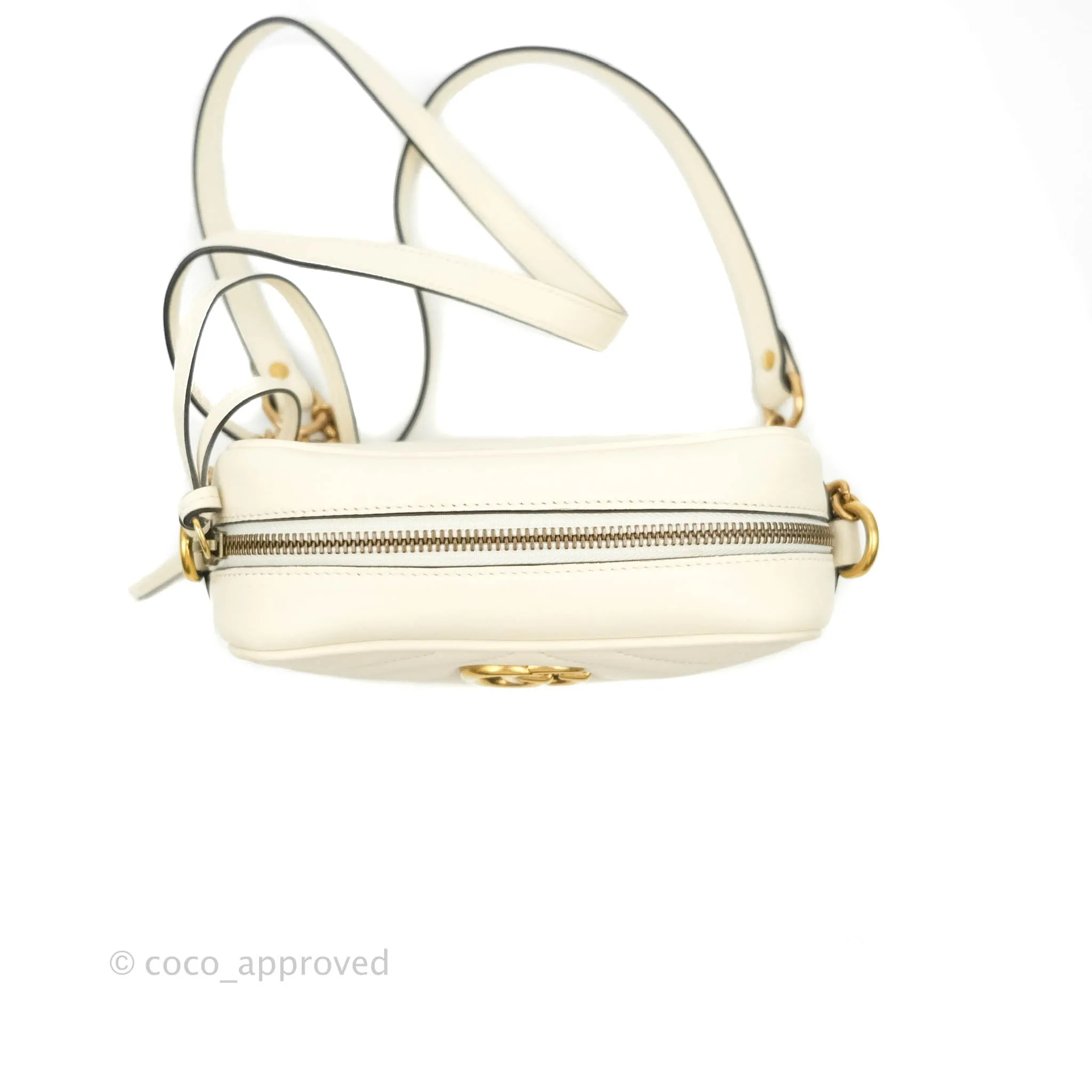 Gucci Mini Matelasse GG Marmont Camera Bag White Calfskin Gold Hardware