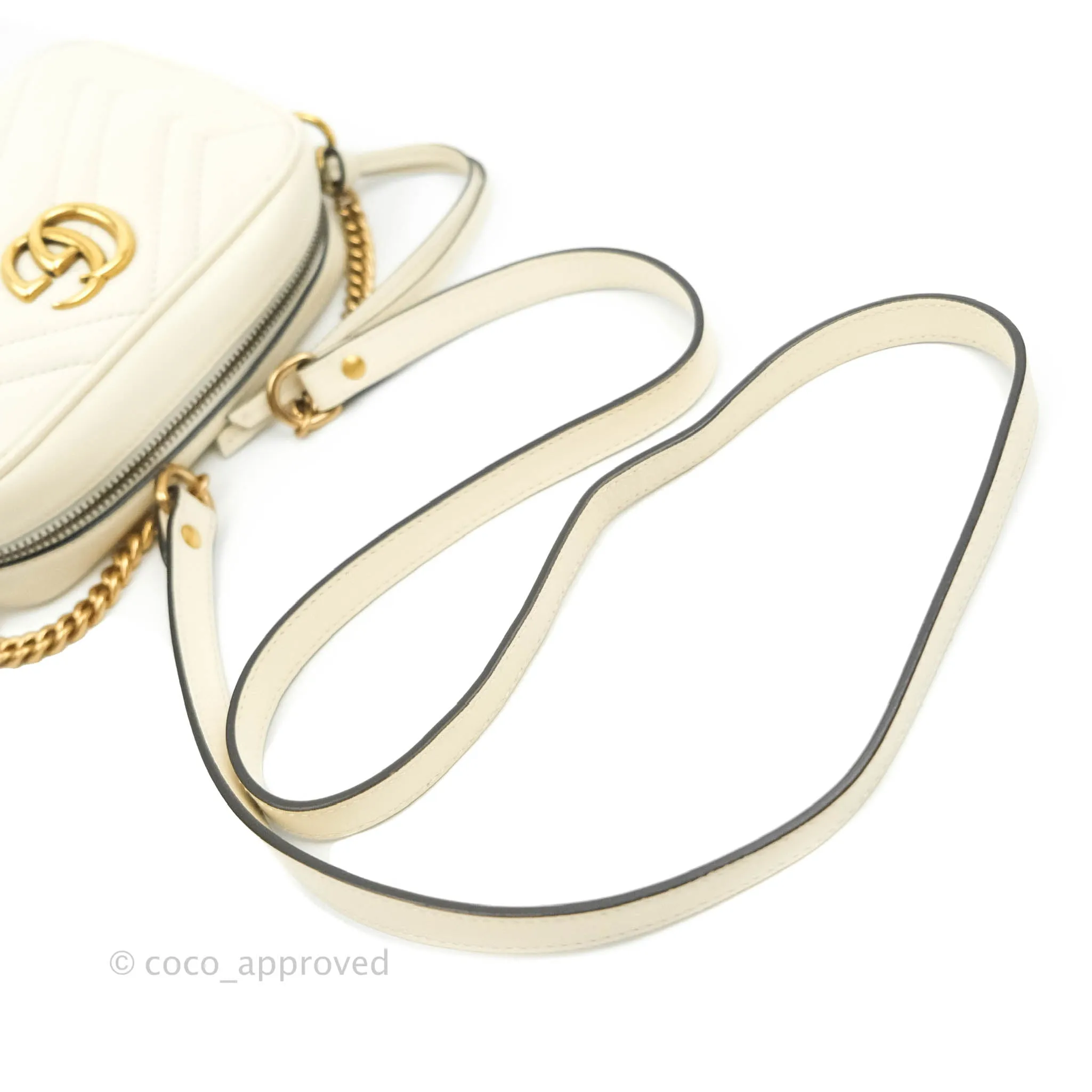 Gucci Mini Matelasse GG Marmont Camera Bag White Calfskin Gold Hardware