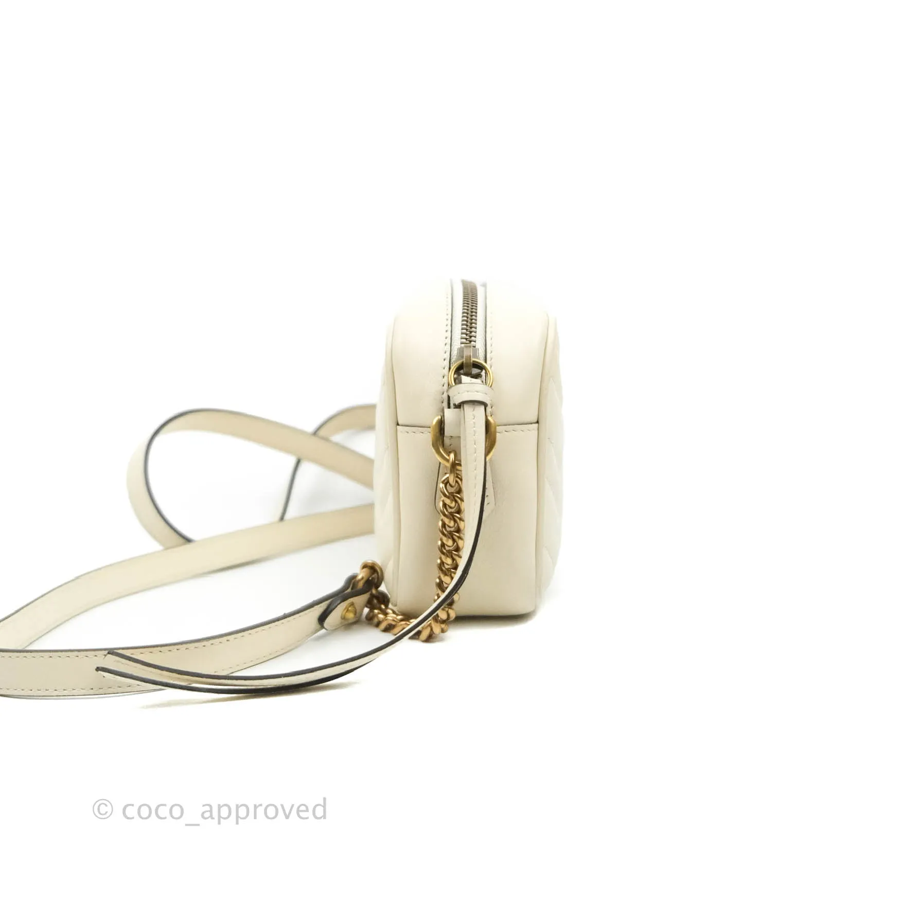 Gucci Mini Matelasse GG Marmont Camera Bag White Calfskin Gold Hardware