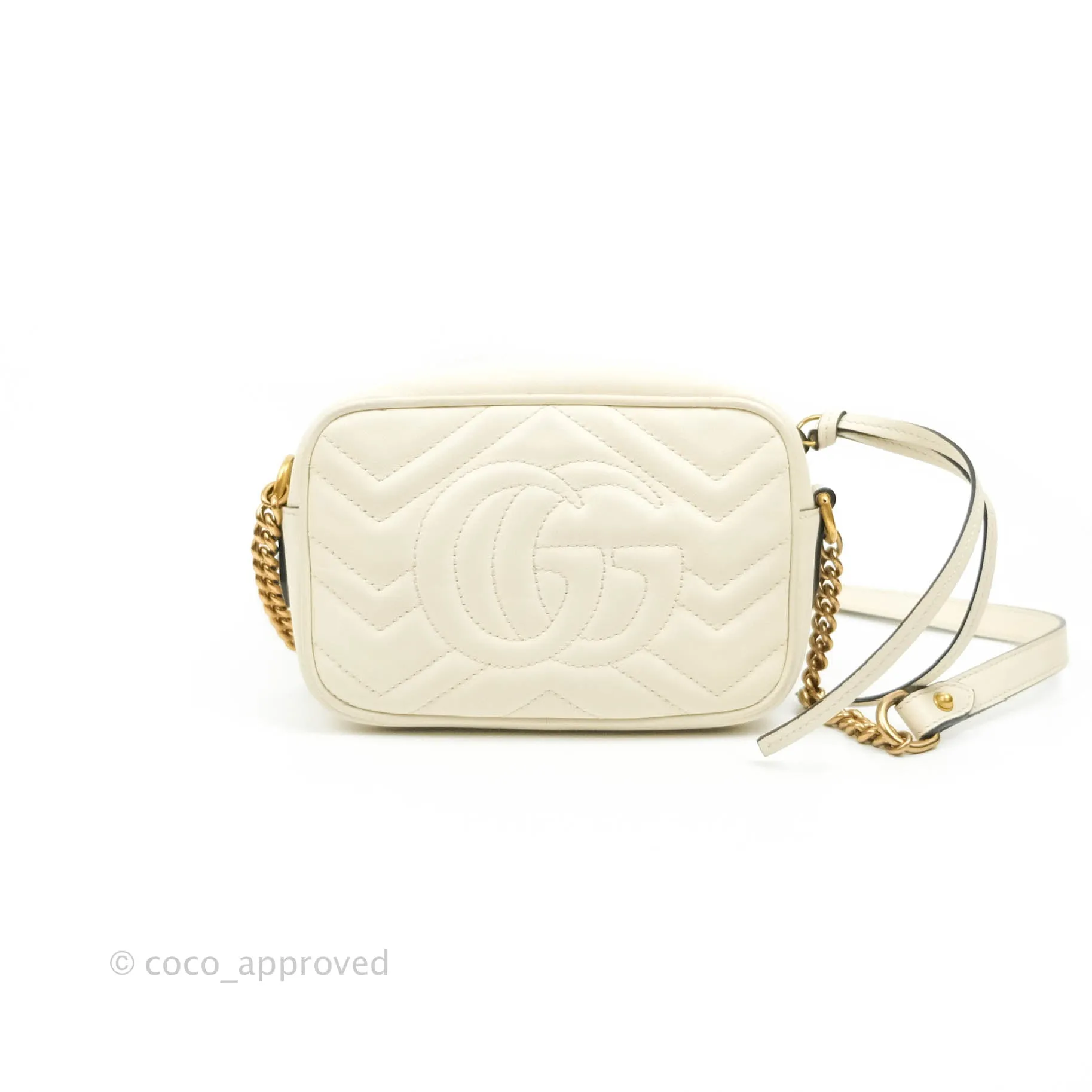 Gucci Mini Matelasse GG Marmont Camera Bag White Calfskin Gold Hardware