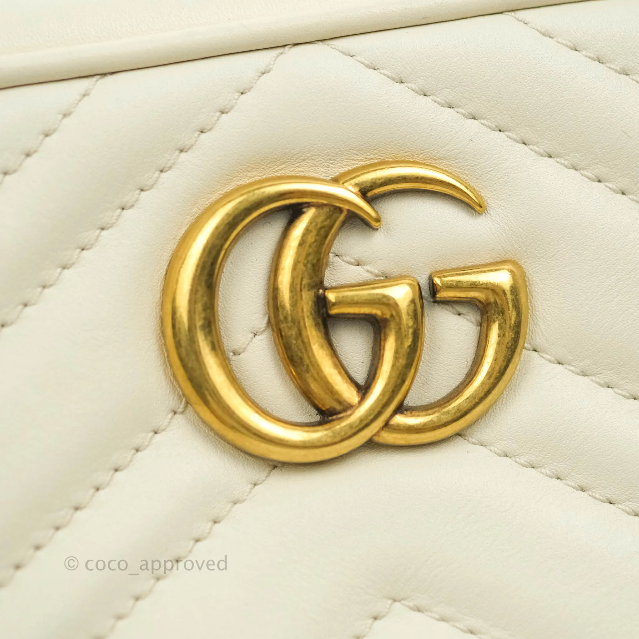Gucci Mini Matelasse GG Marmont Camera Bag White Calfskin Gold Hardware