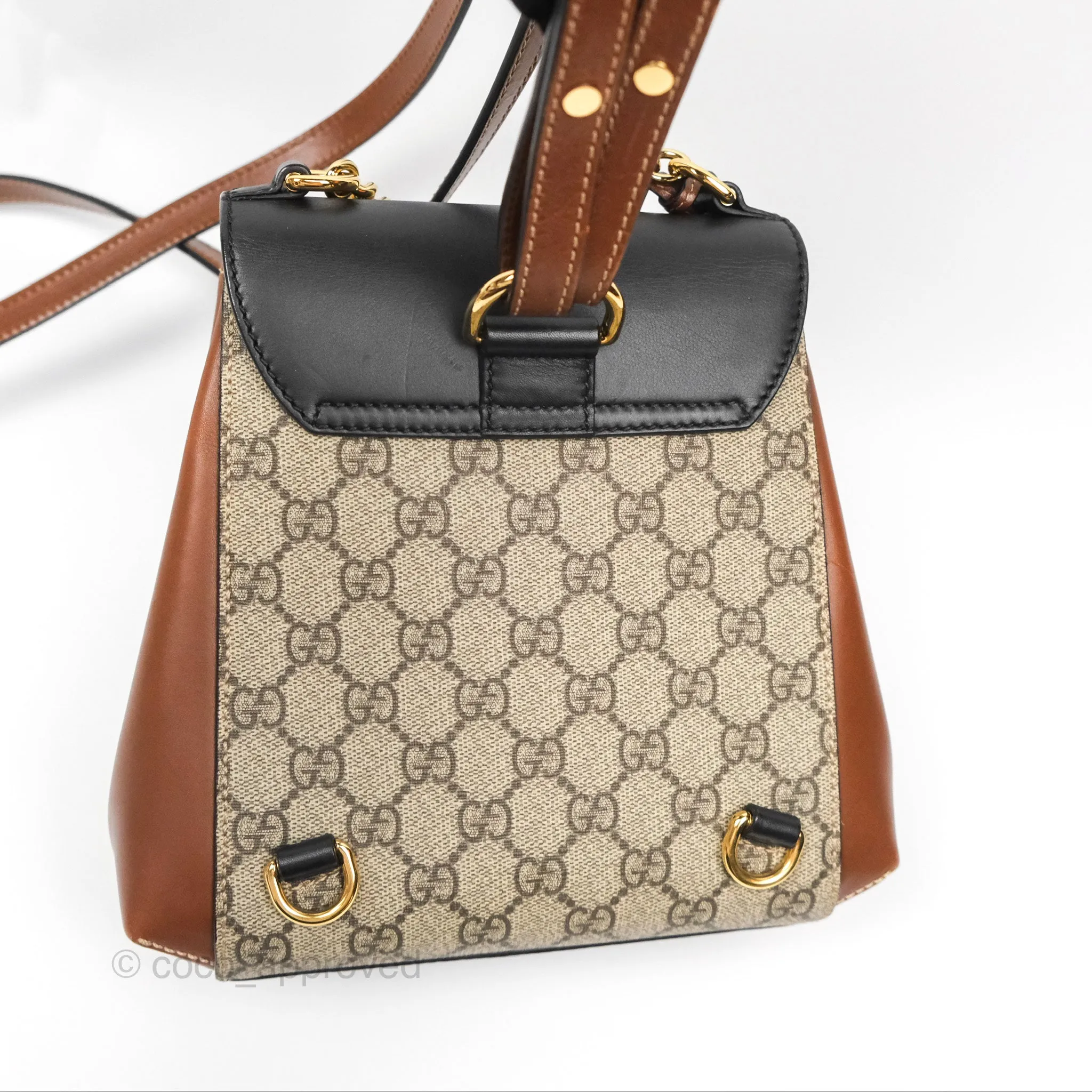 Gucci Mini Padlock Backpack GG Coated Canvas Black/Brown Leather