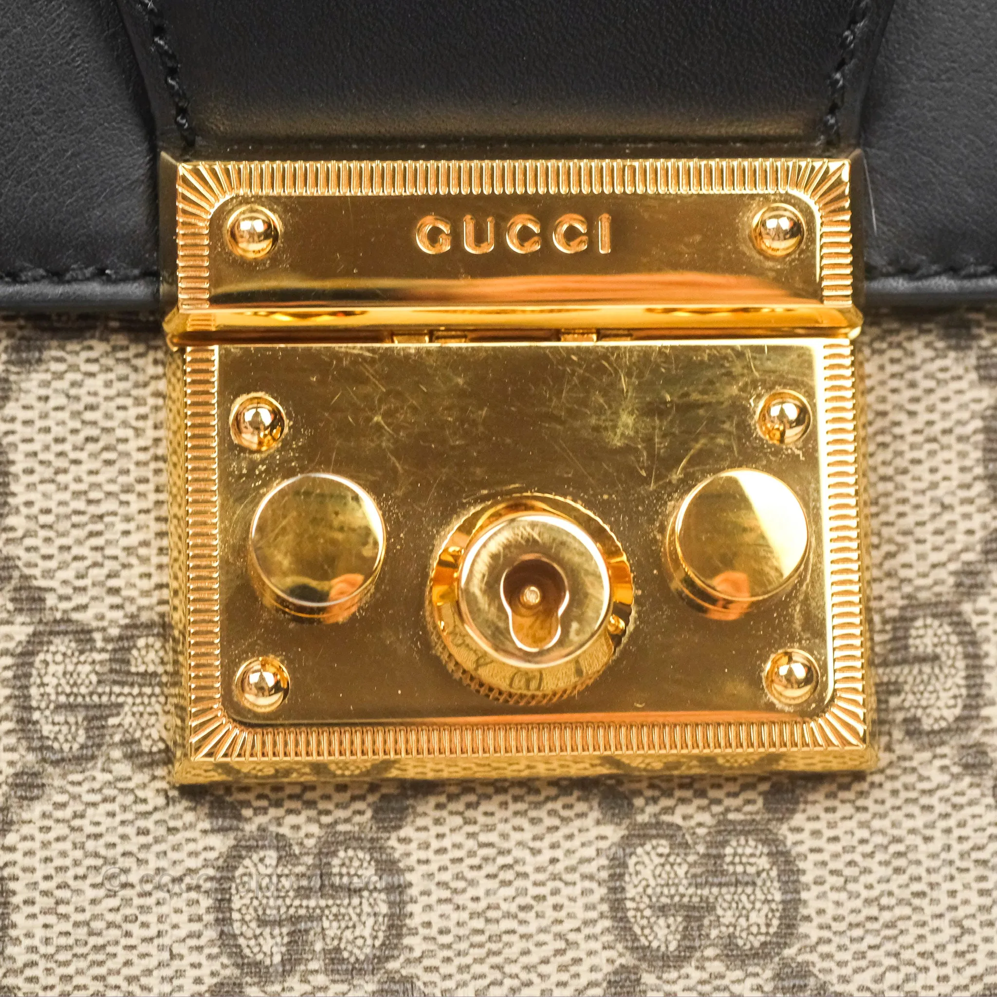 Gucci Mini Padlock Backpack GG Coated Canvas Black/Brown Leather