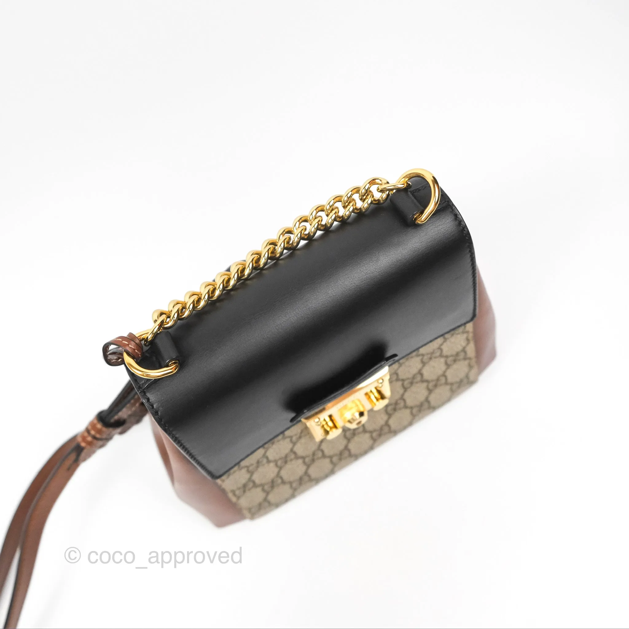 Gucci Mini Padlock Backpack GG Coated Canvas Black/Brown Leather