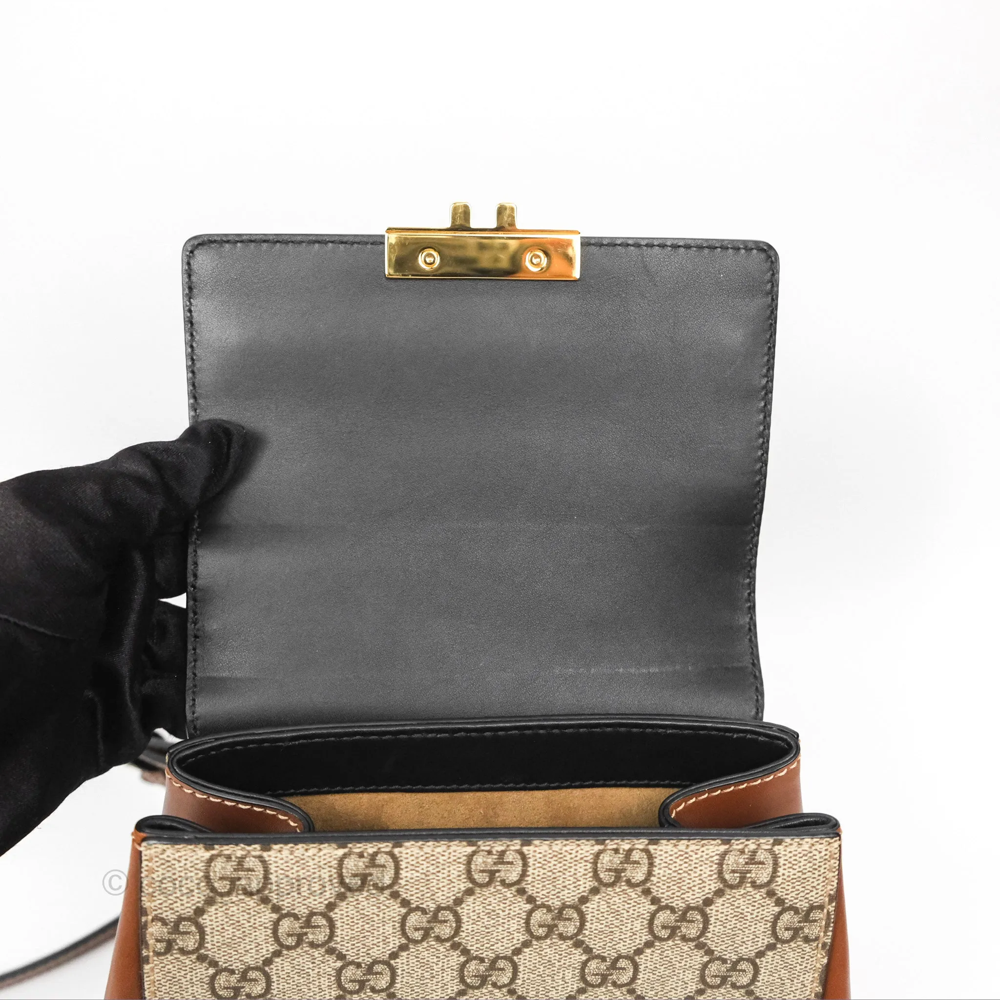 Gucci Mini Padlock Backpack GG Coated Canvas Black/Brown Leather