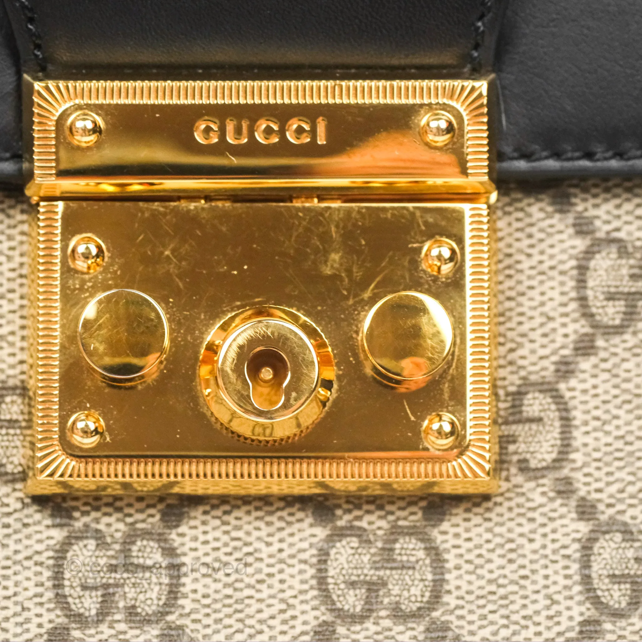 Gucci Mini Padlock Backpack GG Coated Canvas Black/Brown Leather