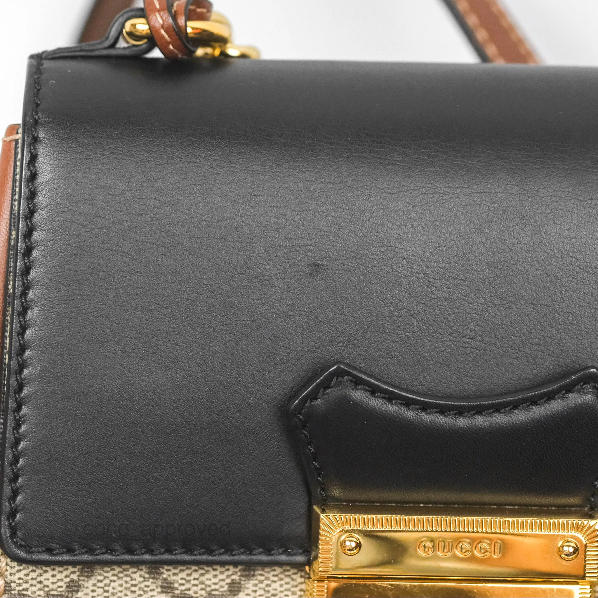 Gucci Mini Padlock Backpack GG Coated Canvas Black/Brown Leather