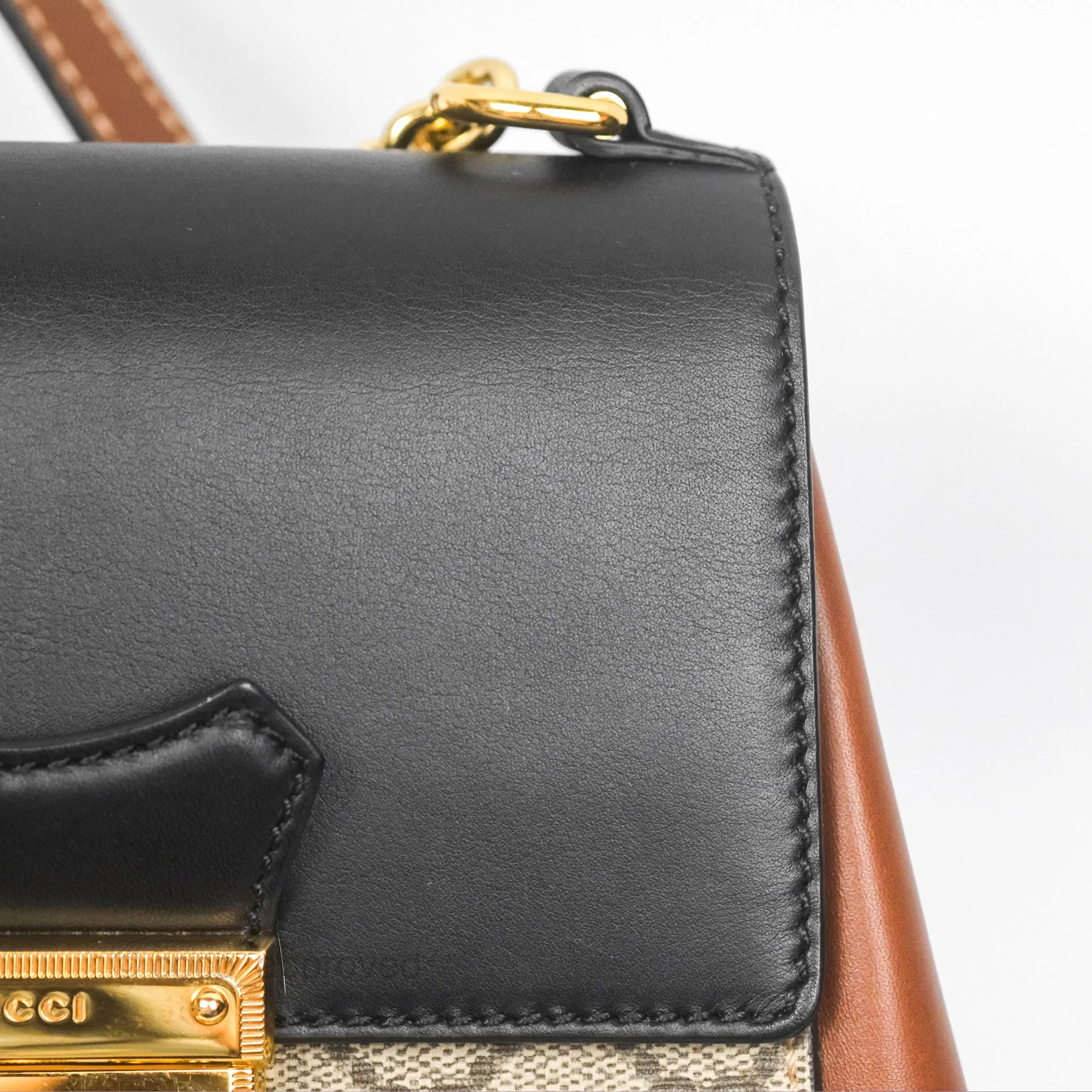 Gucci Mini Padlock Backpack GG Coated Canvas Black/Brown Leather