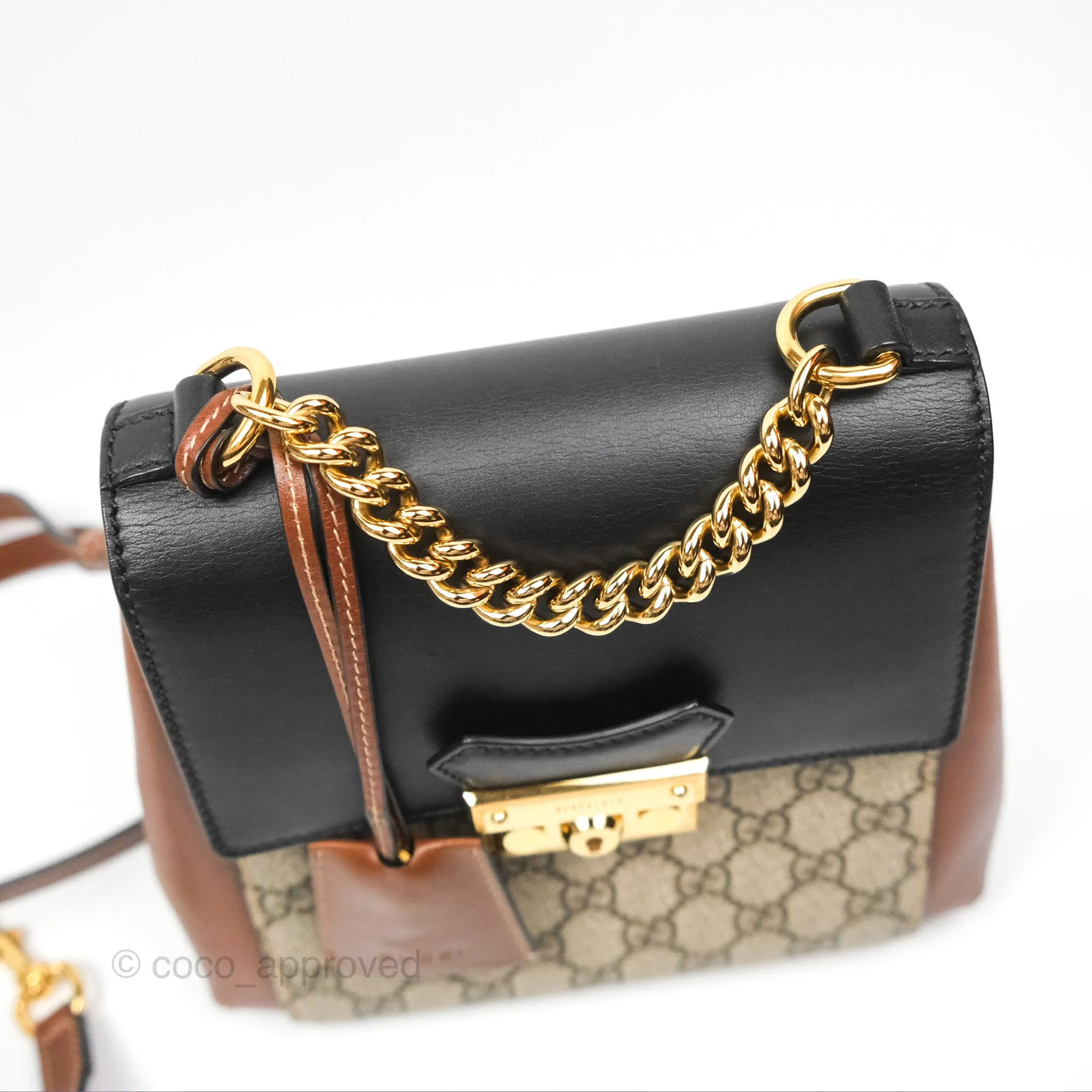 Gucci Mini Padlock Backpack GG Coated Canvas Black/Brown Leather