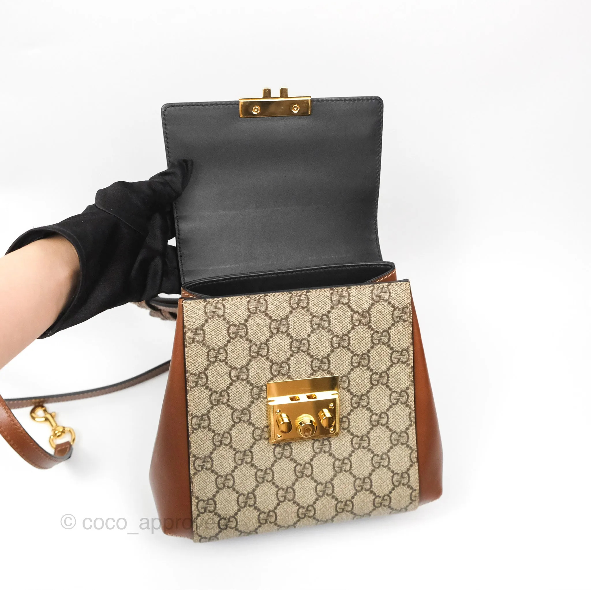 Gucci Mini Padlock Backpack GG Coated Canvas Black/Brown Leather