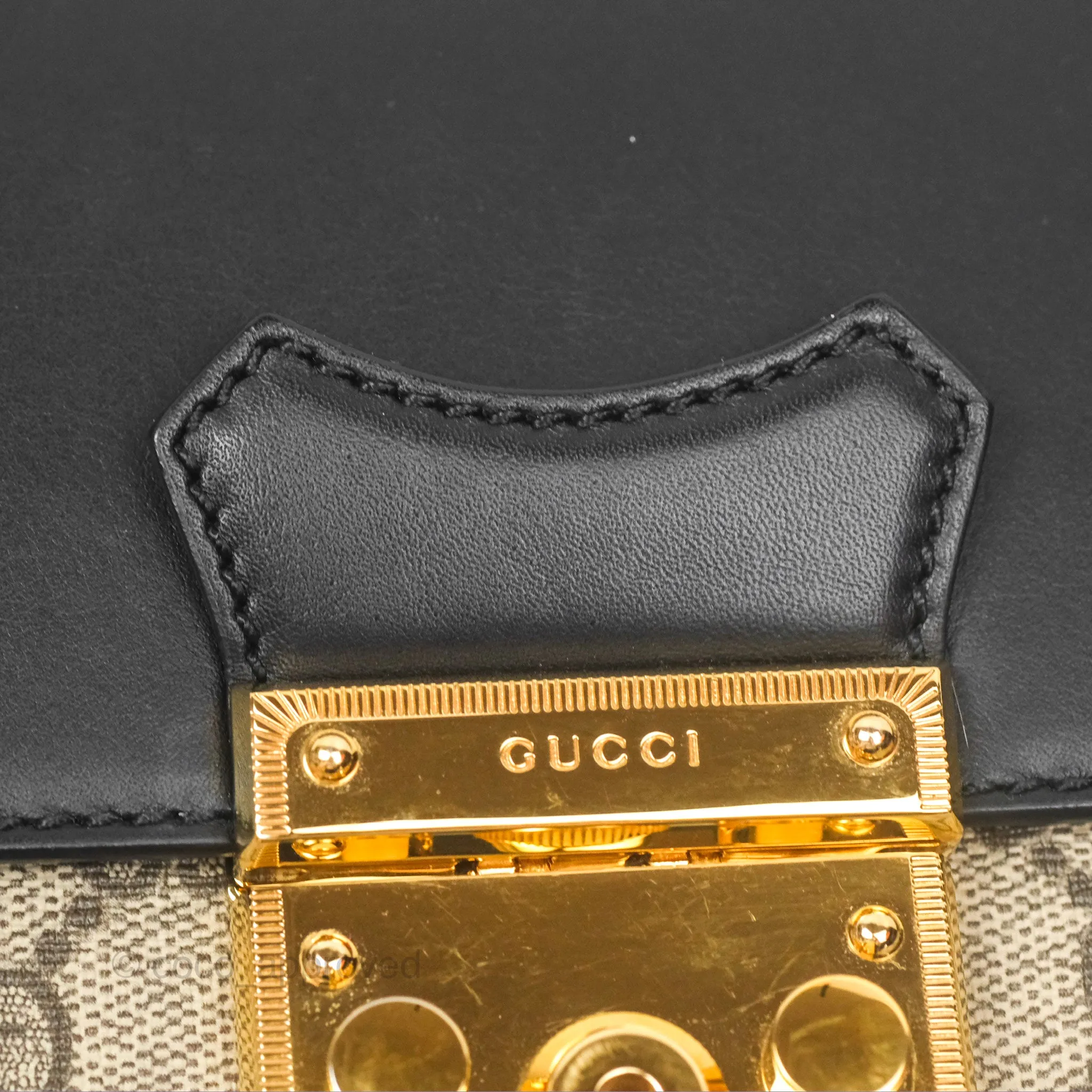 Gucci Mini Padlock Backpack GG Coated Canvas Black/Brown Leather
