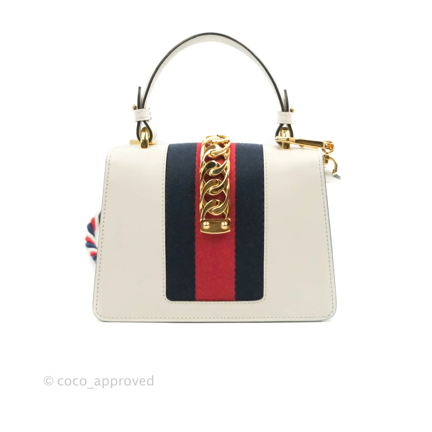 Gucci Mini Sylvie Top Handle White Calfskin Shoulder Bag With Strap