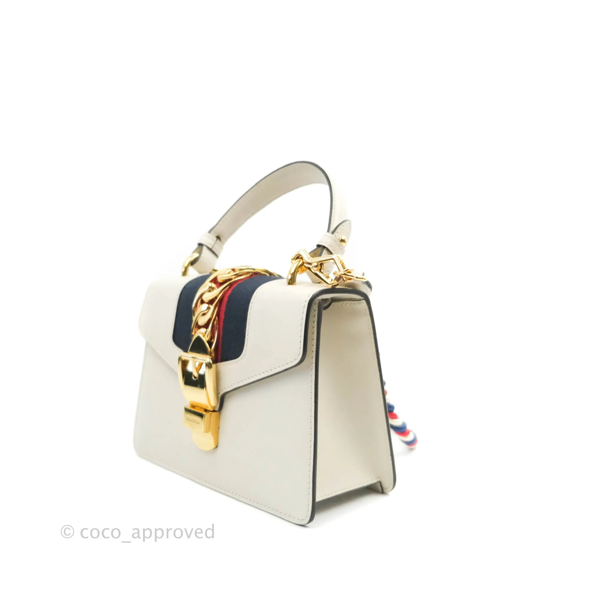Gucci Mini Sylvie Top Handle White Calfskin Shoulder Bag With Strap