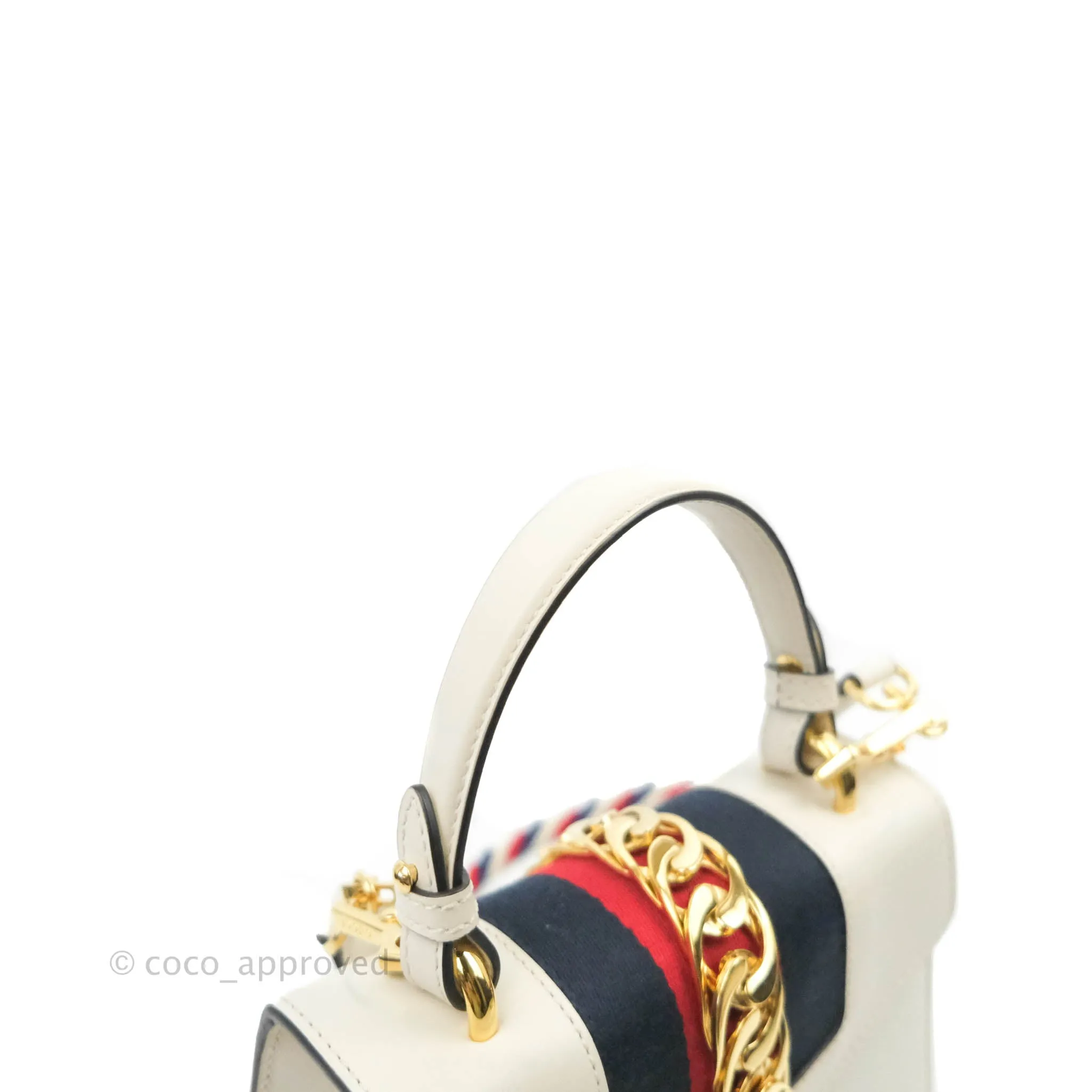 Gucci Mini Sylvie Top Handle White Calfskin Shoulder Bag With Strap