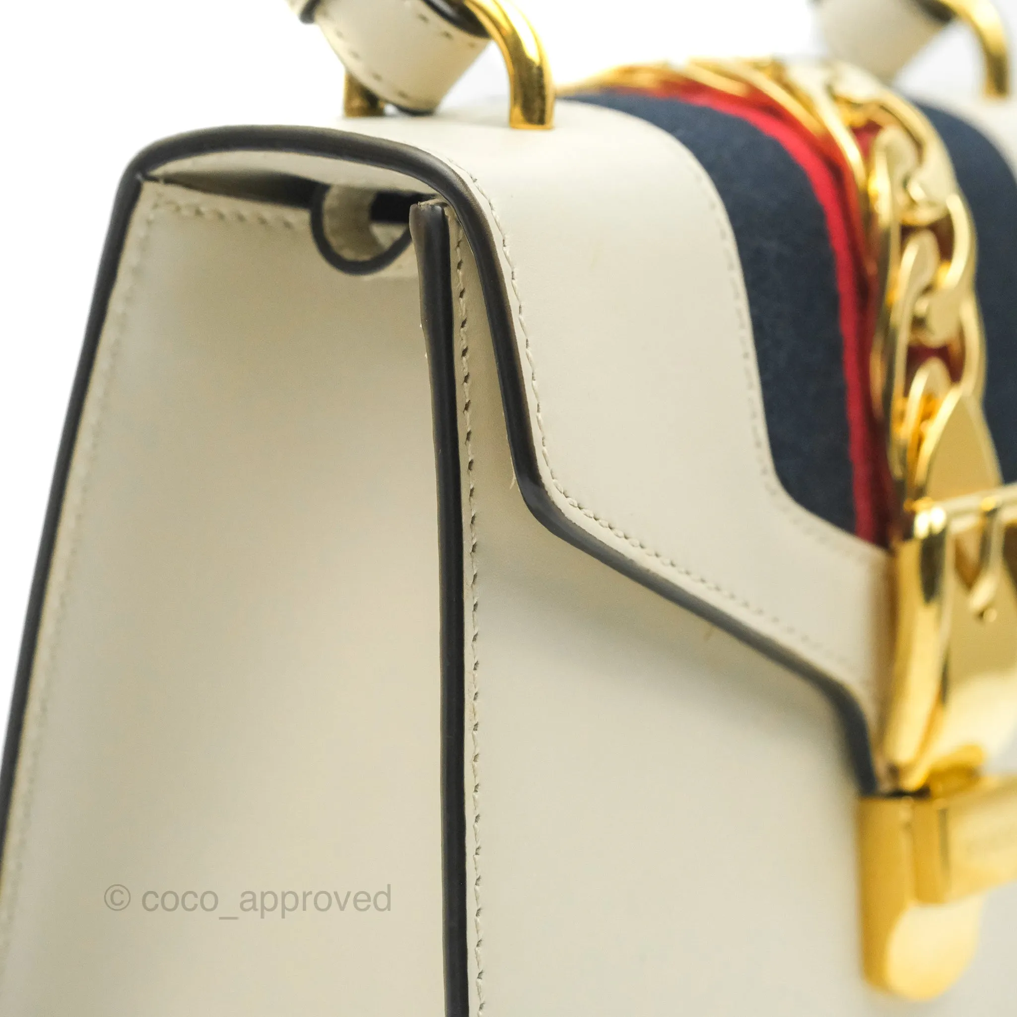 Gucci Mini Sylvie Top Handle White Calfskin Shoulder Bag With Strap