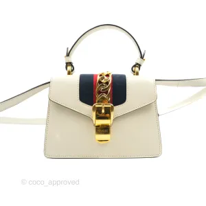 Gucci Mini Sylvie Top Handle White Calfskin Shoulder Bag With Strap