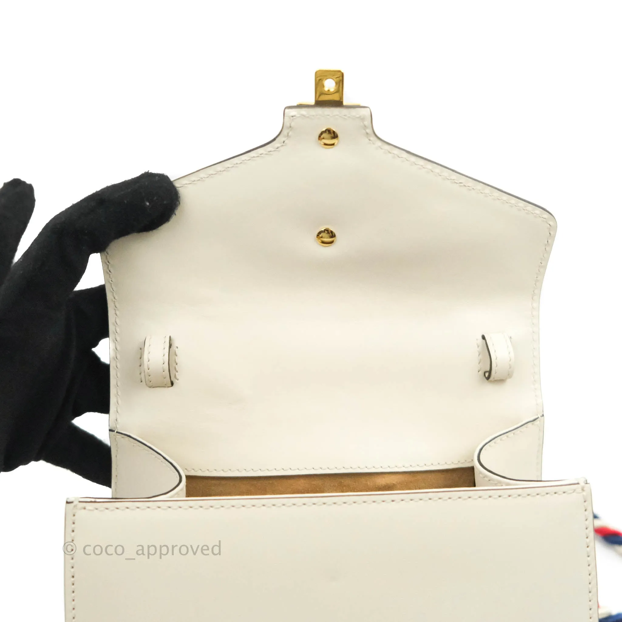 Gucci Mini Sylvie Top Handle White Calfskin Shoulder Bag With Strap