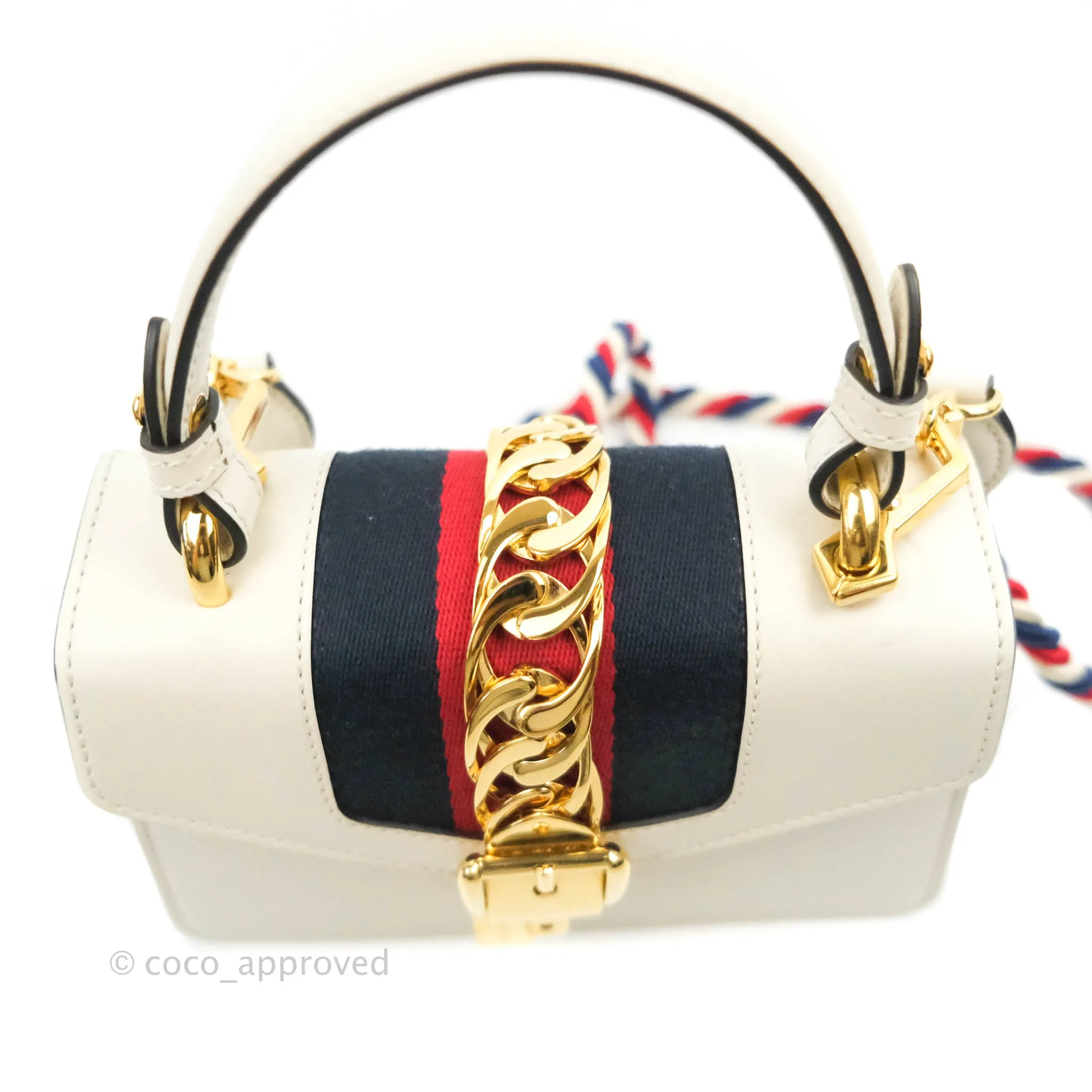 Gucci Mini Sylvie Top Handle White Calfskin Shoulder Bag With Strap
