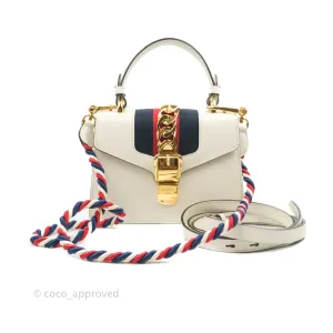 Gucci Mini Sylvie Top Handle White Calfskin Shoulder Bag With Strap