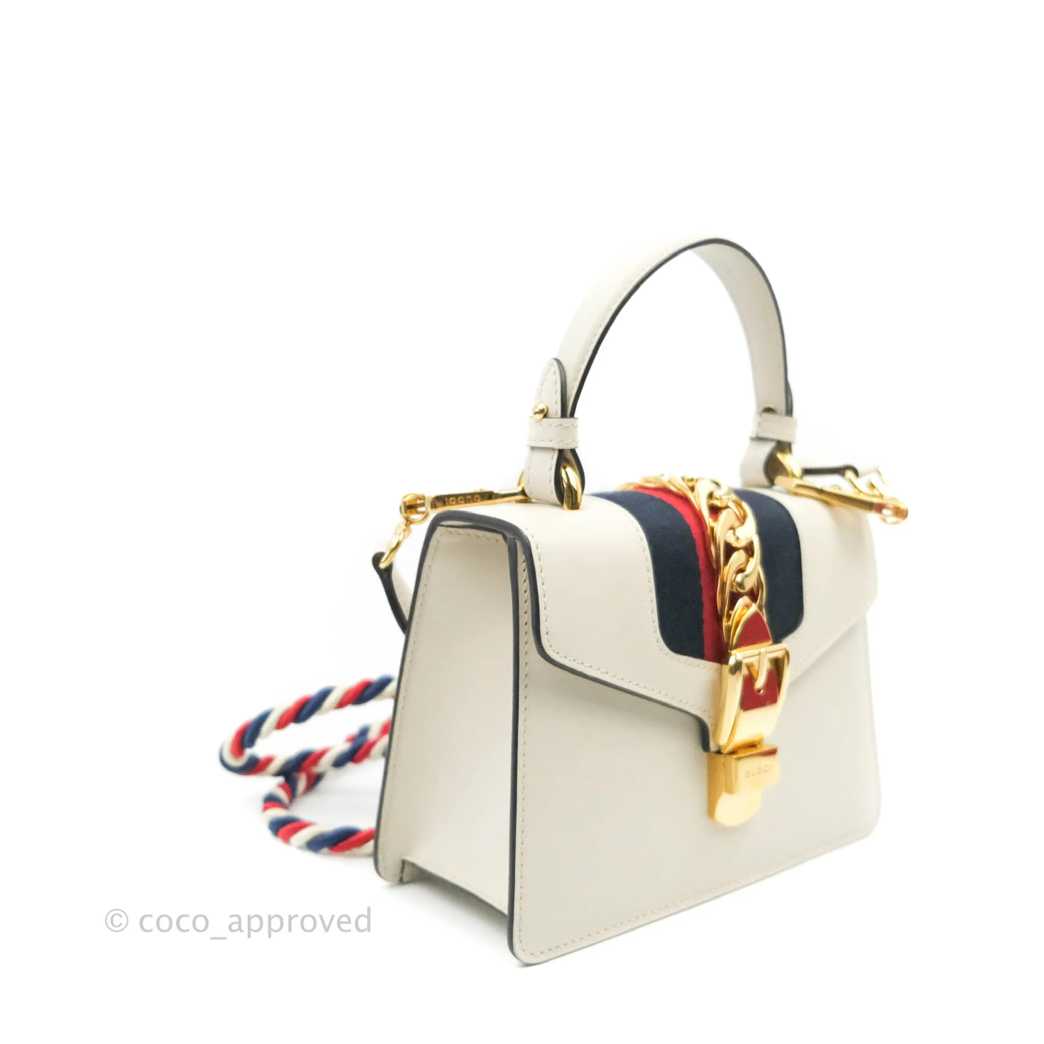 Gucci Mini Sylvie Top Handle White Calfskin Shoulder Bag With Strap