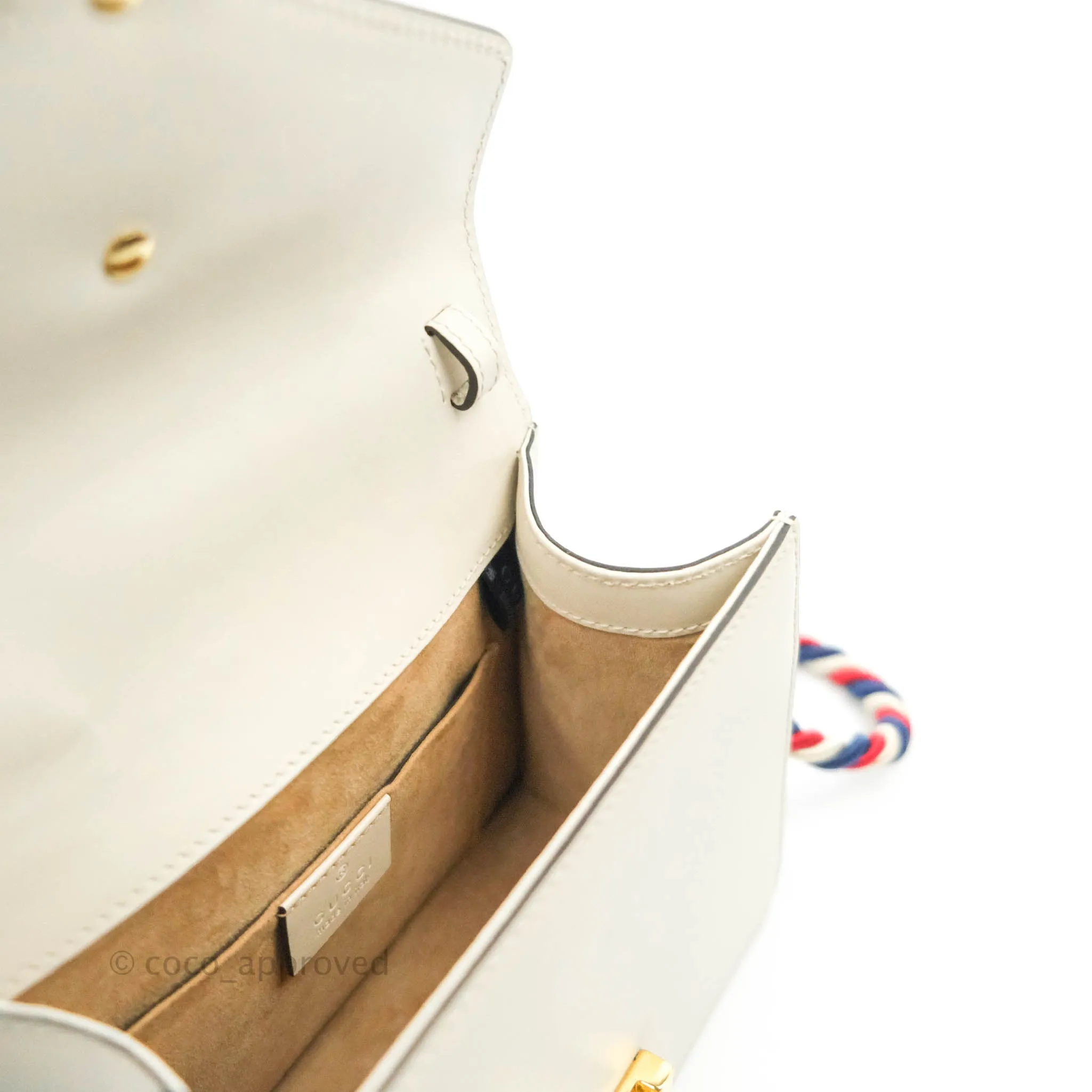 Gucci Mini Sylvie Top Handle White Calfskin Shoulder Bag With Strap