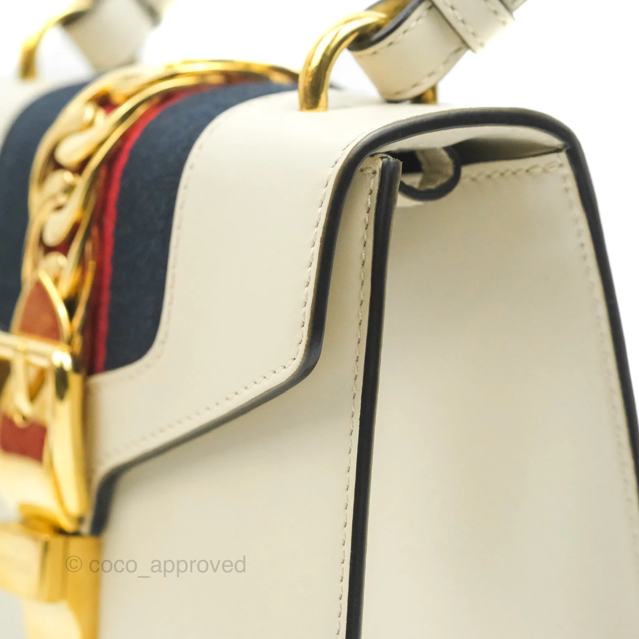Gucci Mini Sylvie Top Handle White Calfskin Shoulder Bag With Strap