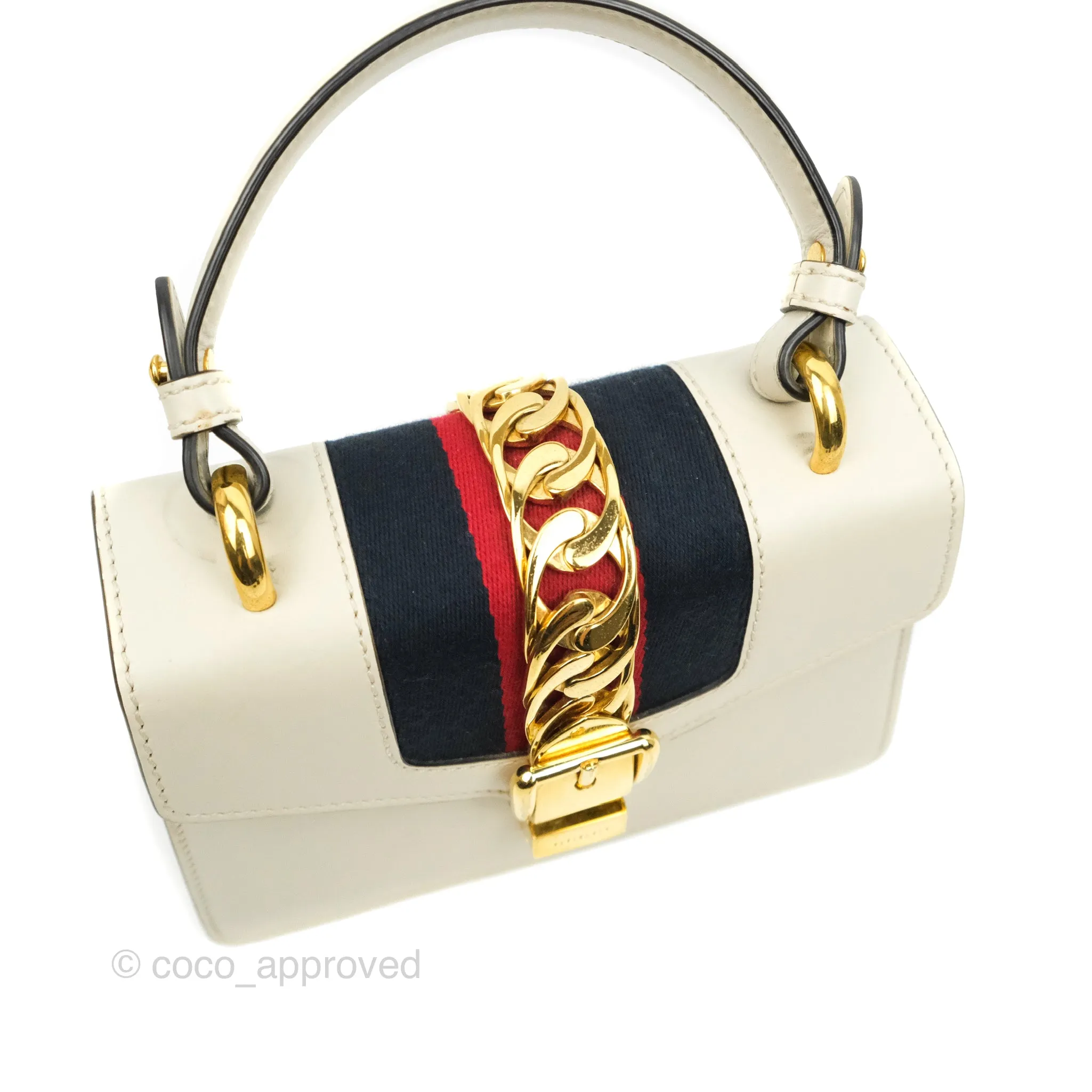 Gucci Mini Sylvie Top Handle White Calfskin Shoulder Bag With Strap