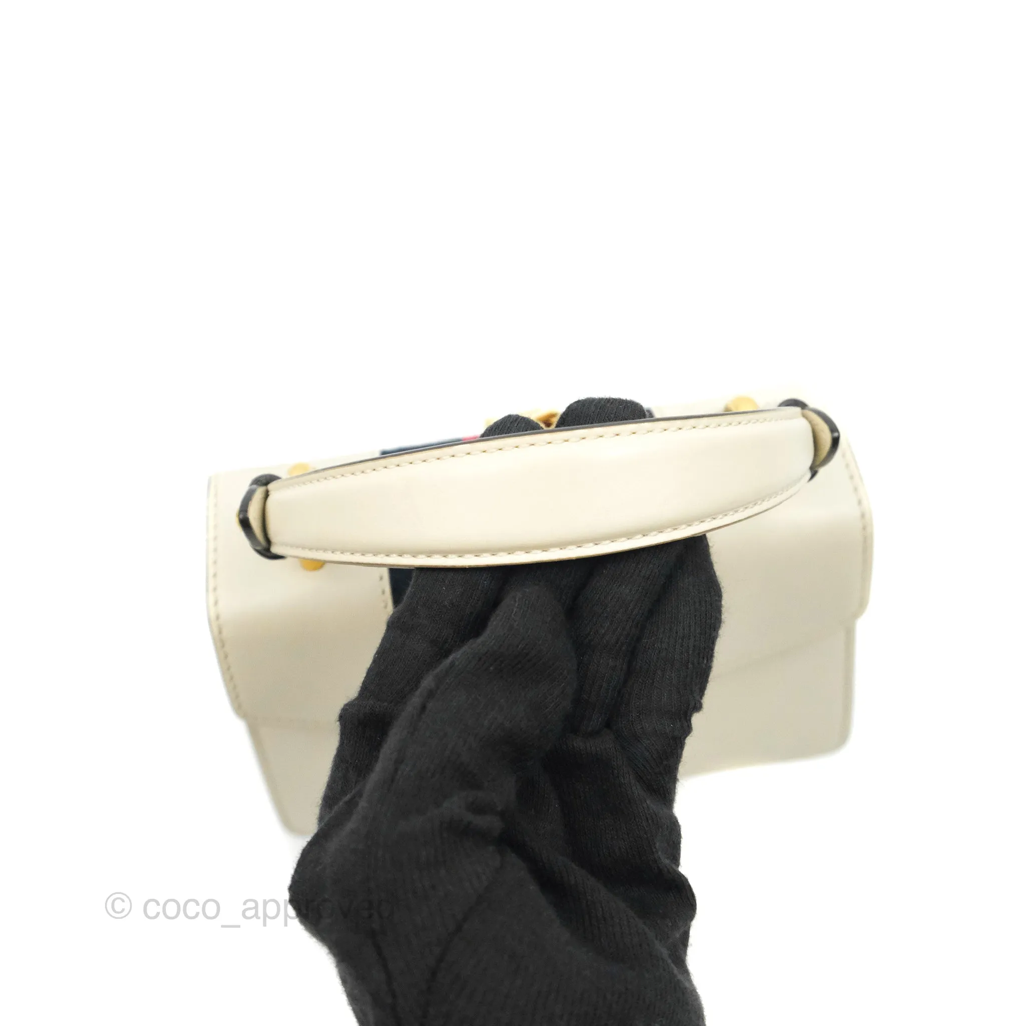 Gucci Mini Sylvie Top Handle White Calfskin Shoulder Bag With Strap