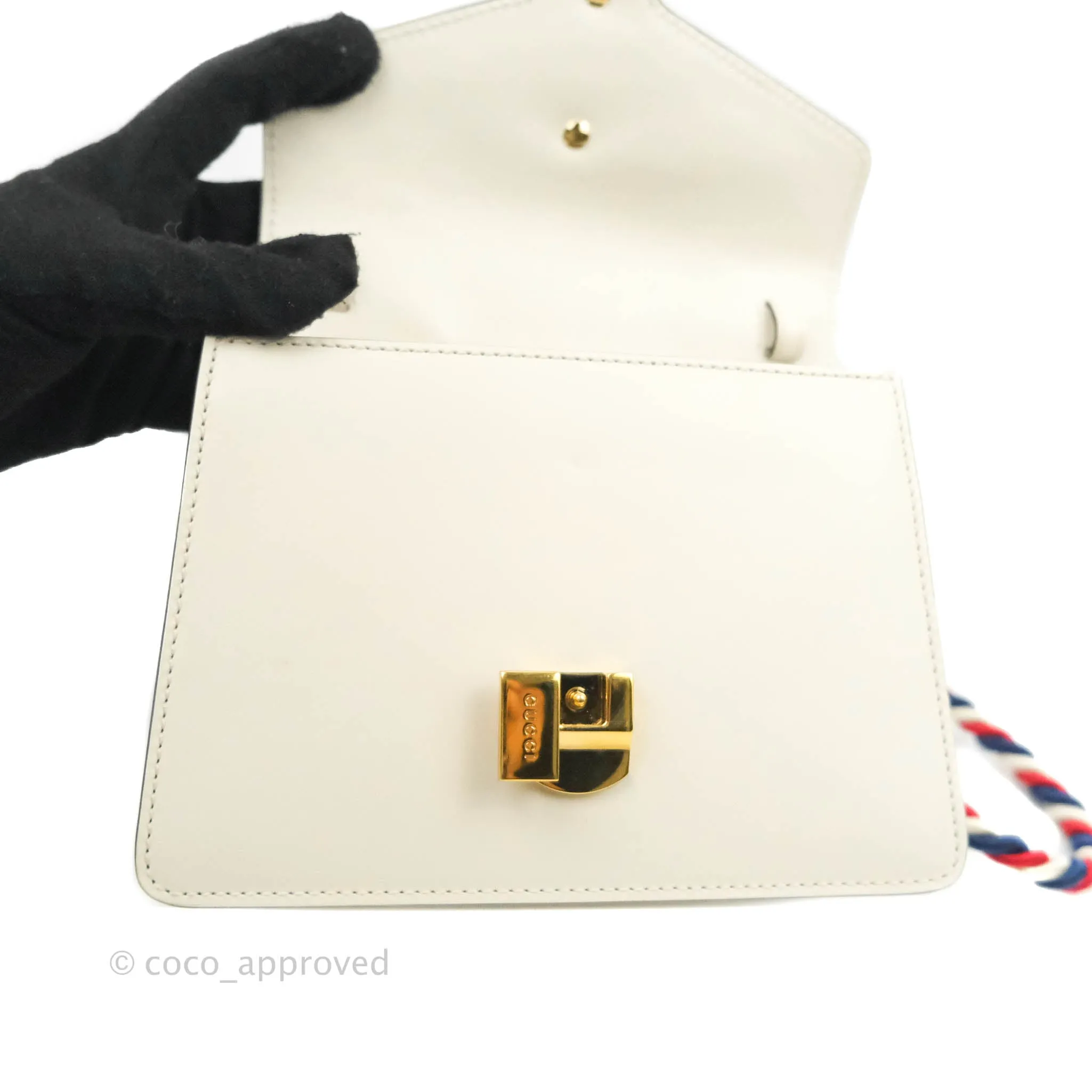 Gucci Mini Sylvie Top Handle White Calfskin Shoulder Bag With Strap