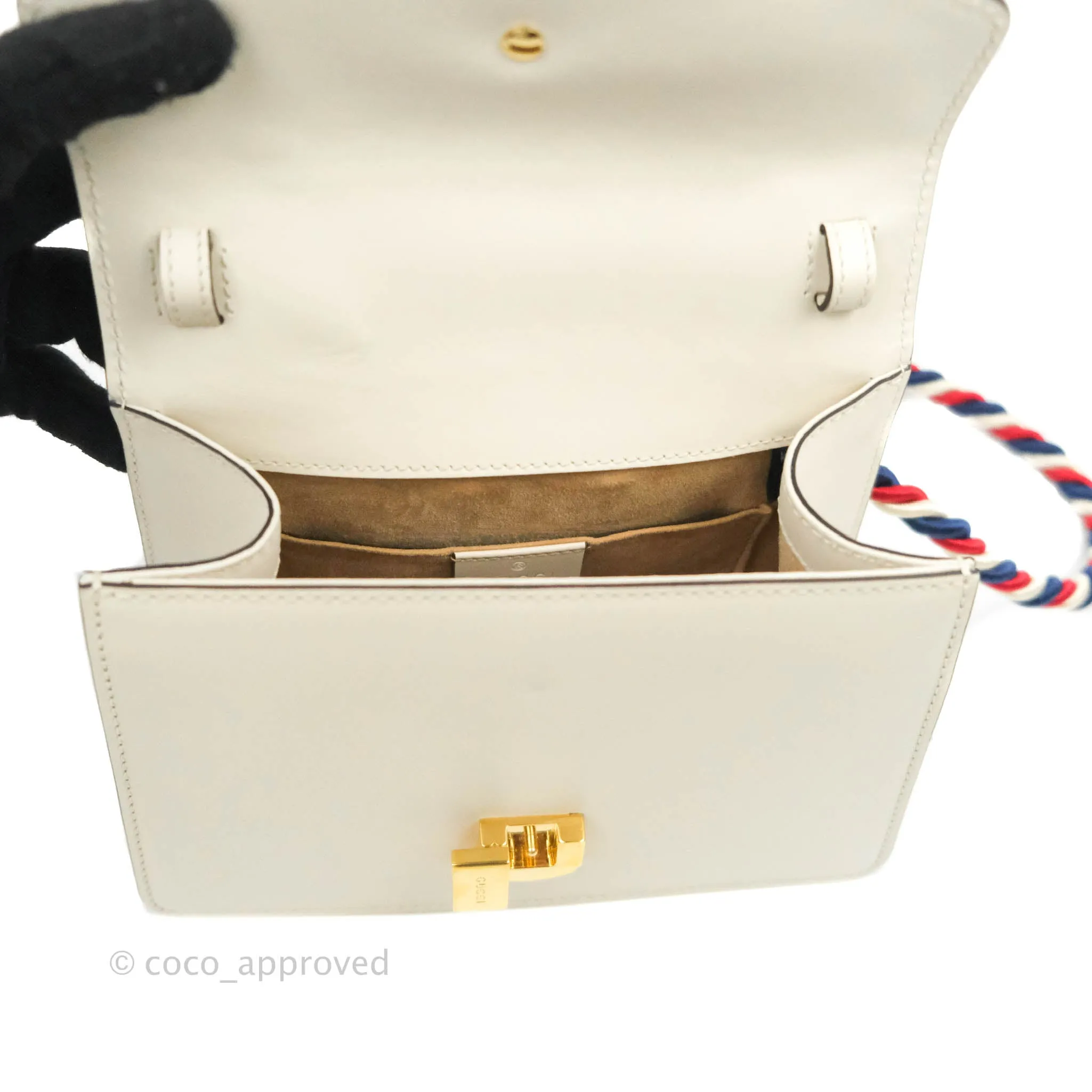 Gucci Mini Sylvie Top Handle White Calfskin Shoulder Bag With Strap