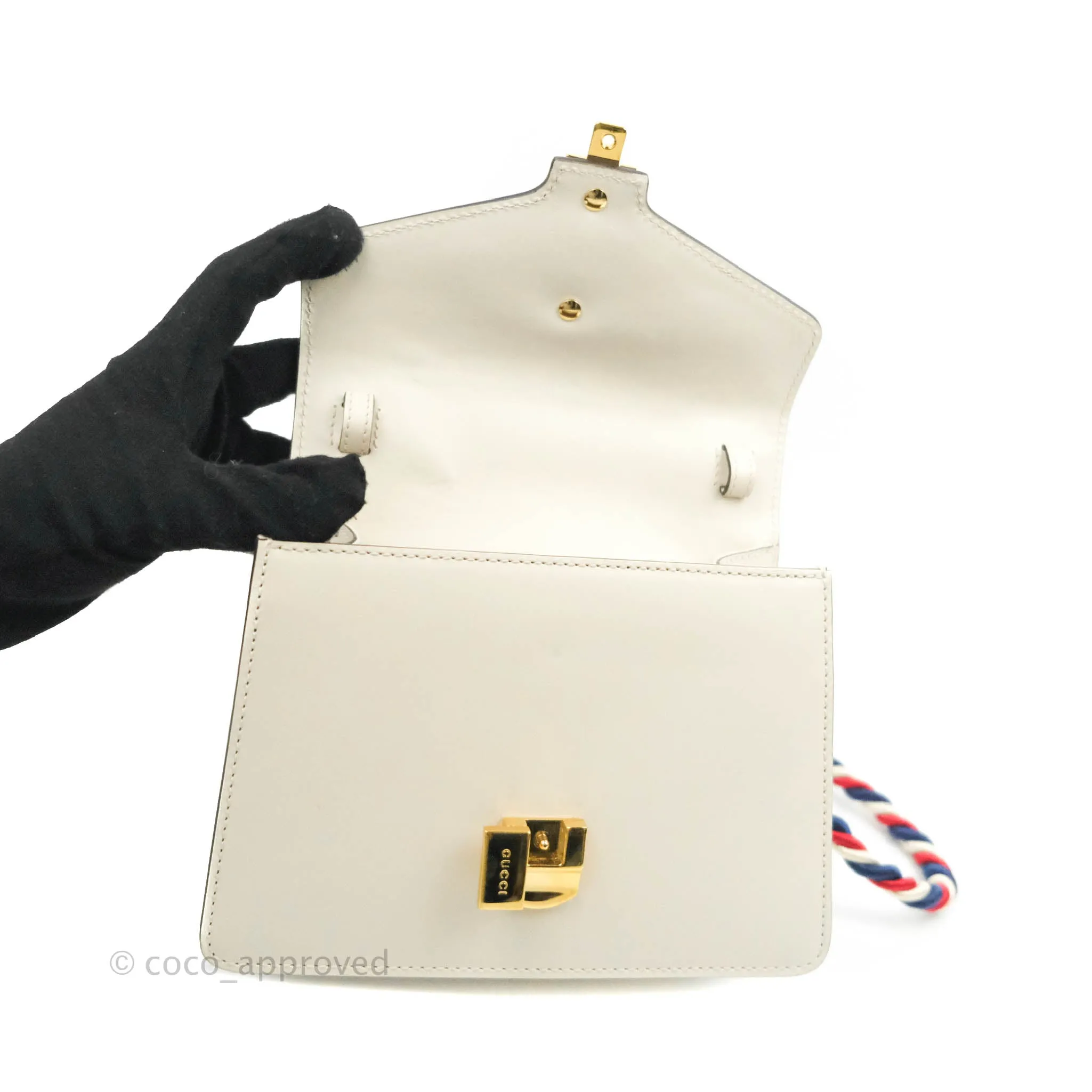 Gucci Mini Sylvie Top Handle White Calfskin Shoulder Bag With Strap