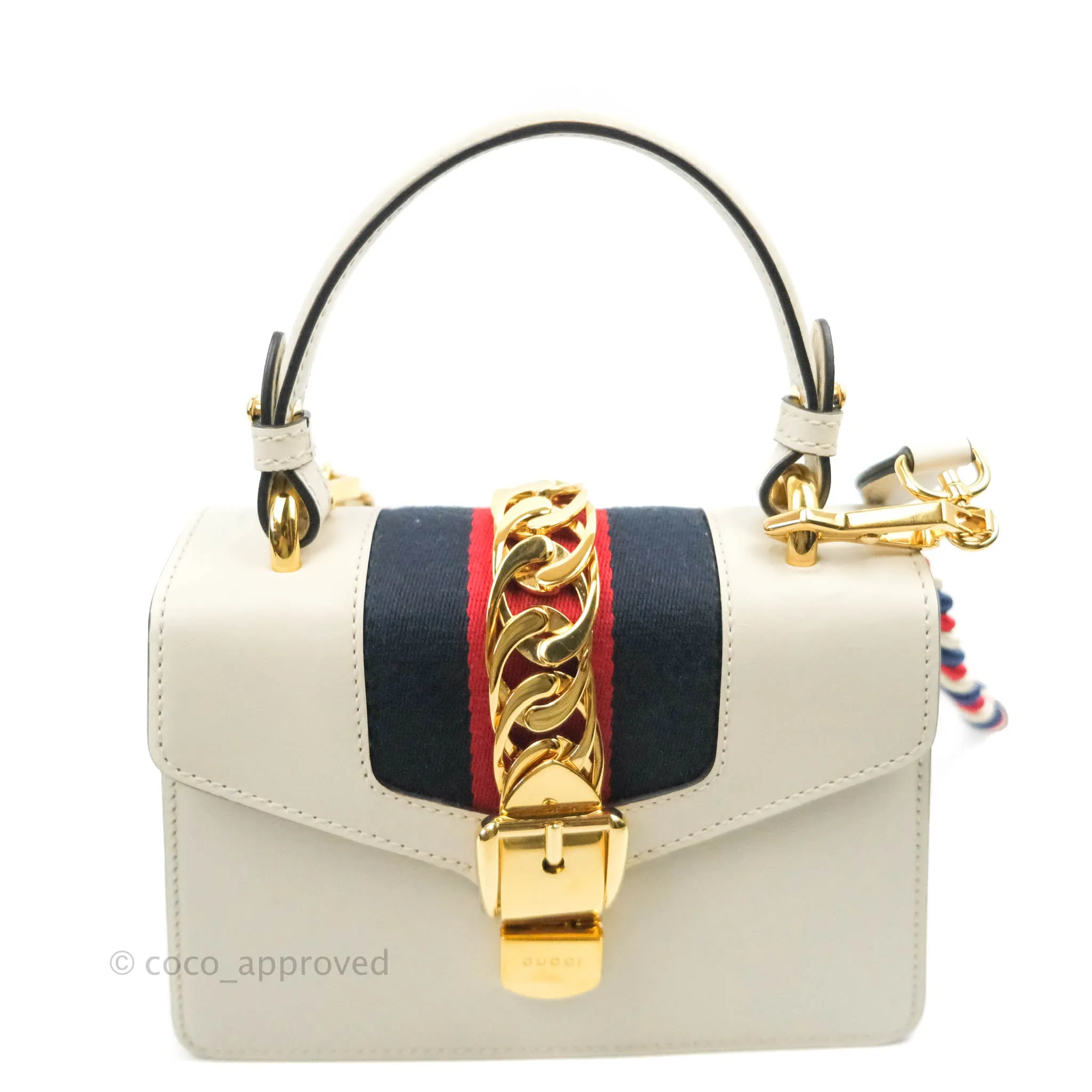 Gucci Mini Sylvie Top Handle White Calfskin Shoulder Bag With Strap