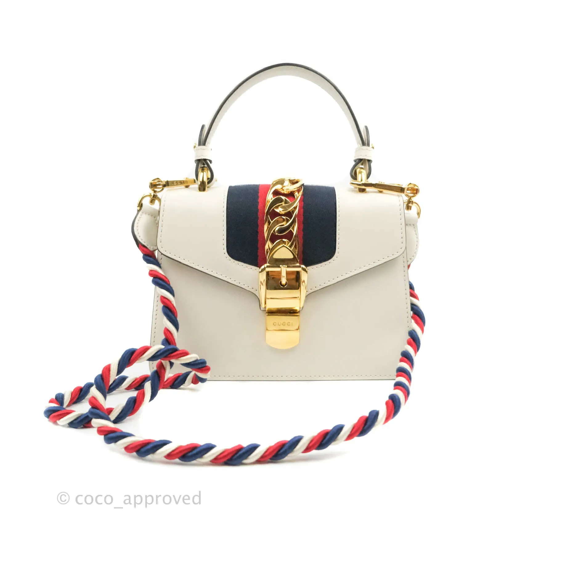Gucci Mini Sylvie Top Handle White Calfskin Shoulder Bag With Strap