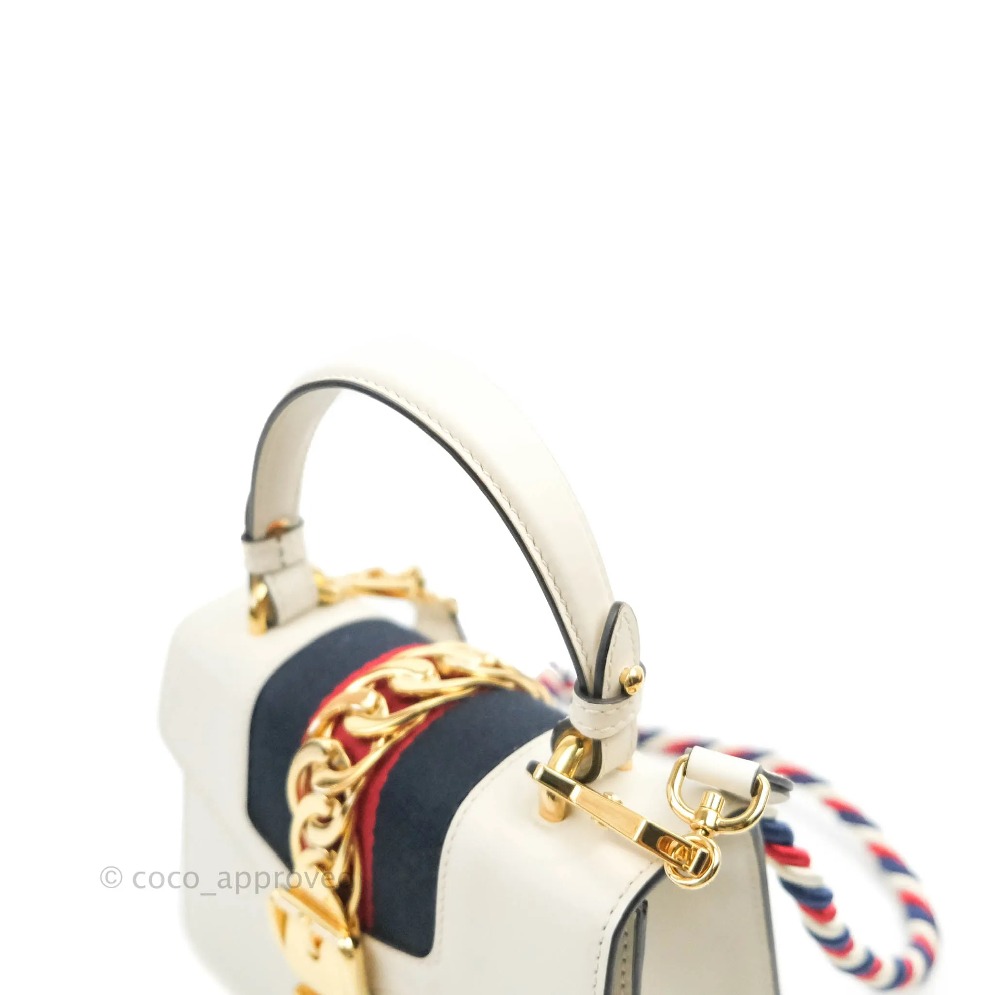 Gucci Mini Sylvie Top Handle White Calfskin Shoulder Bag With Strap