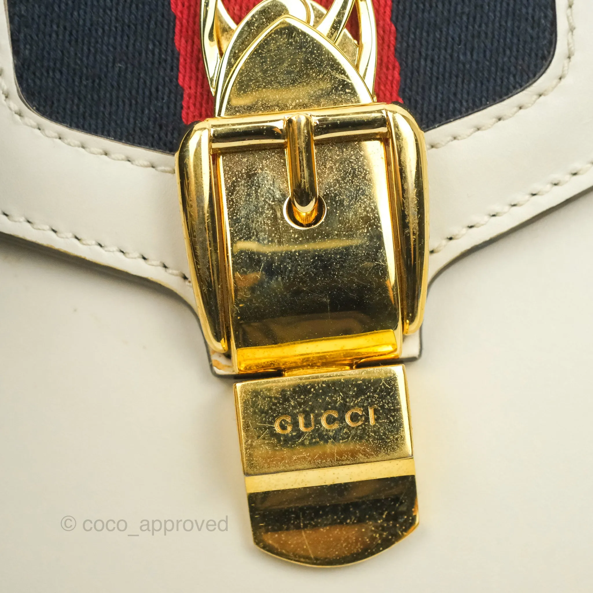 Gucci Mini Sylvie Top Handle White Calfskin Shoulder Bag With Strap