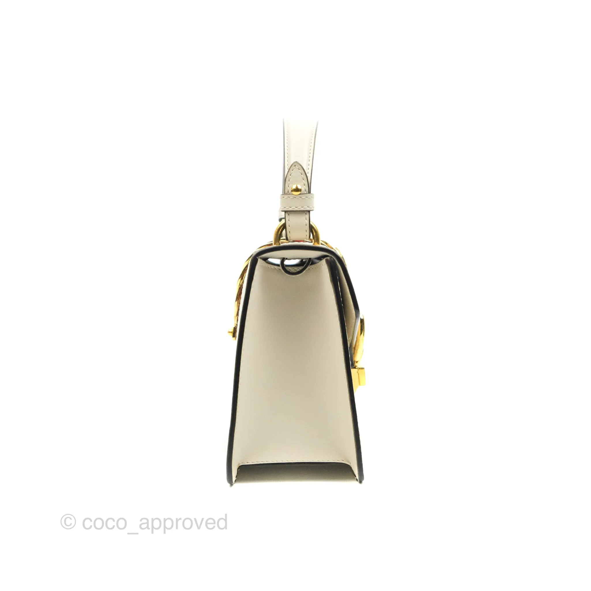 Gucci Mini Sylvie Top Handle White Calfskin Shoulder Bag With Strap