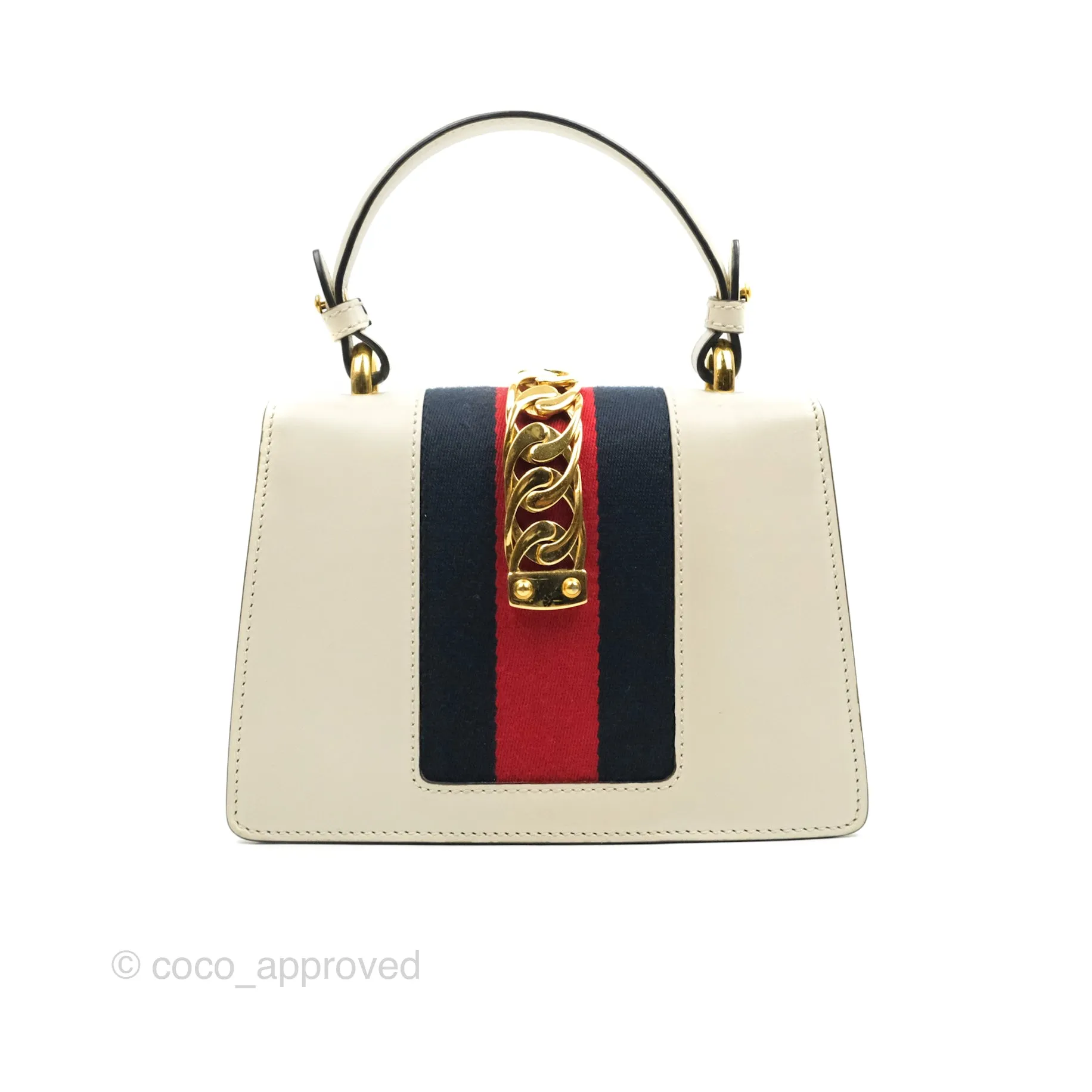 Gucci Mini Sylvie Top Handle White Calfskin Shoulder Bag With Strap