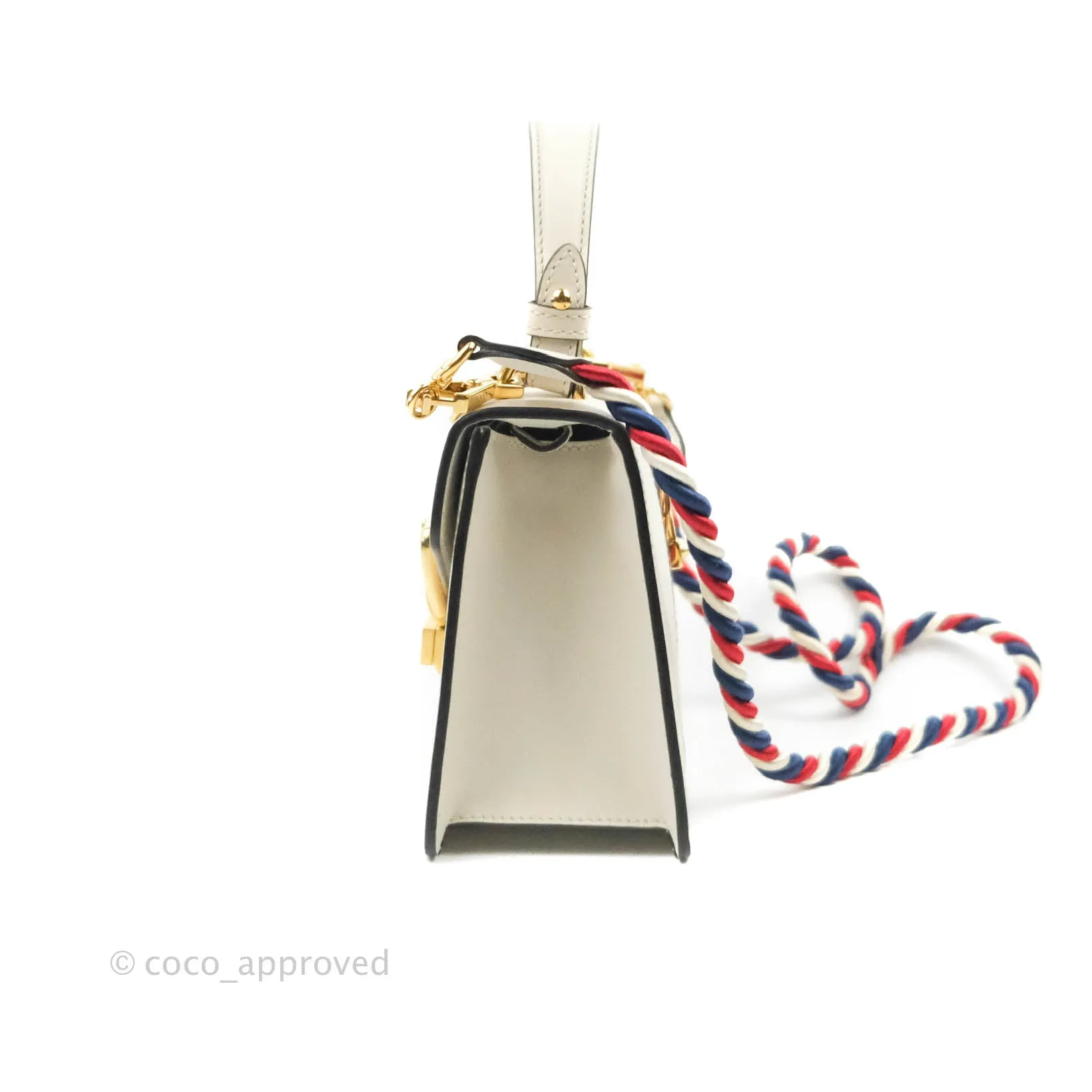 Gucci Mini Sylvie Top Handle White Calfskin Shoulder Bag With Strap