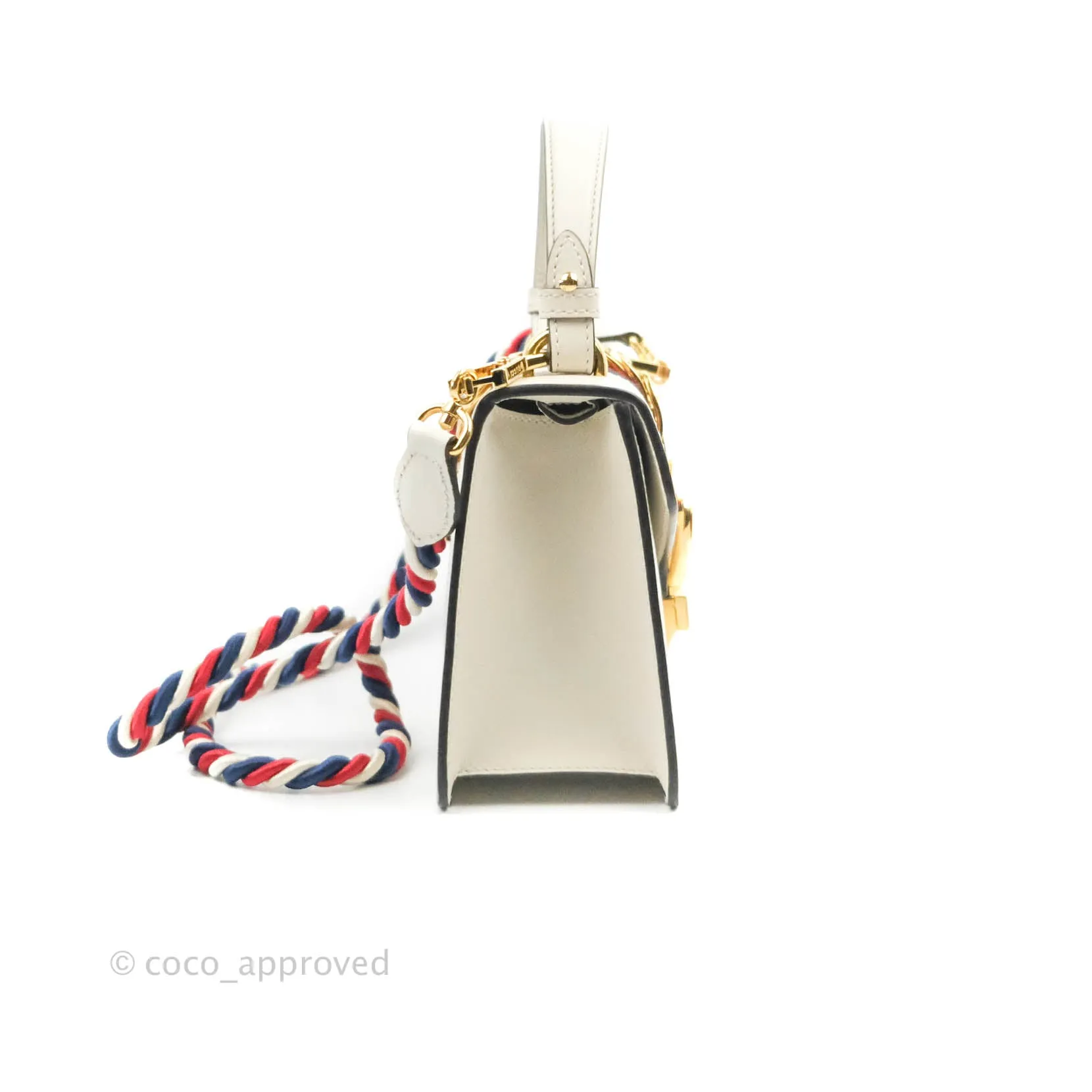 Gucci Mini Sylvie Top Handle White Calfskin Shoulder Bag With Strap