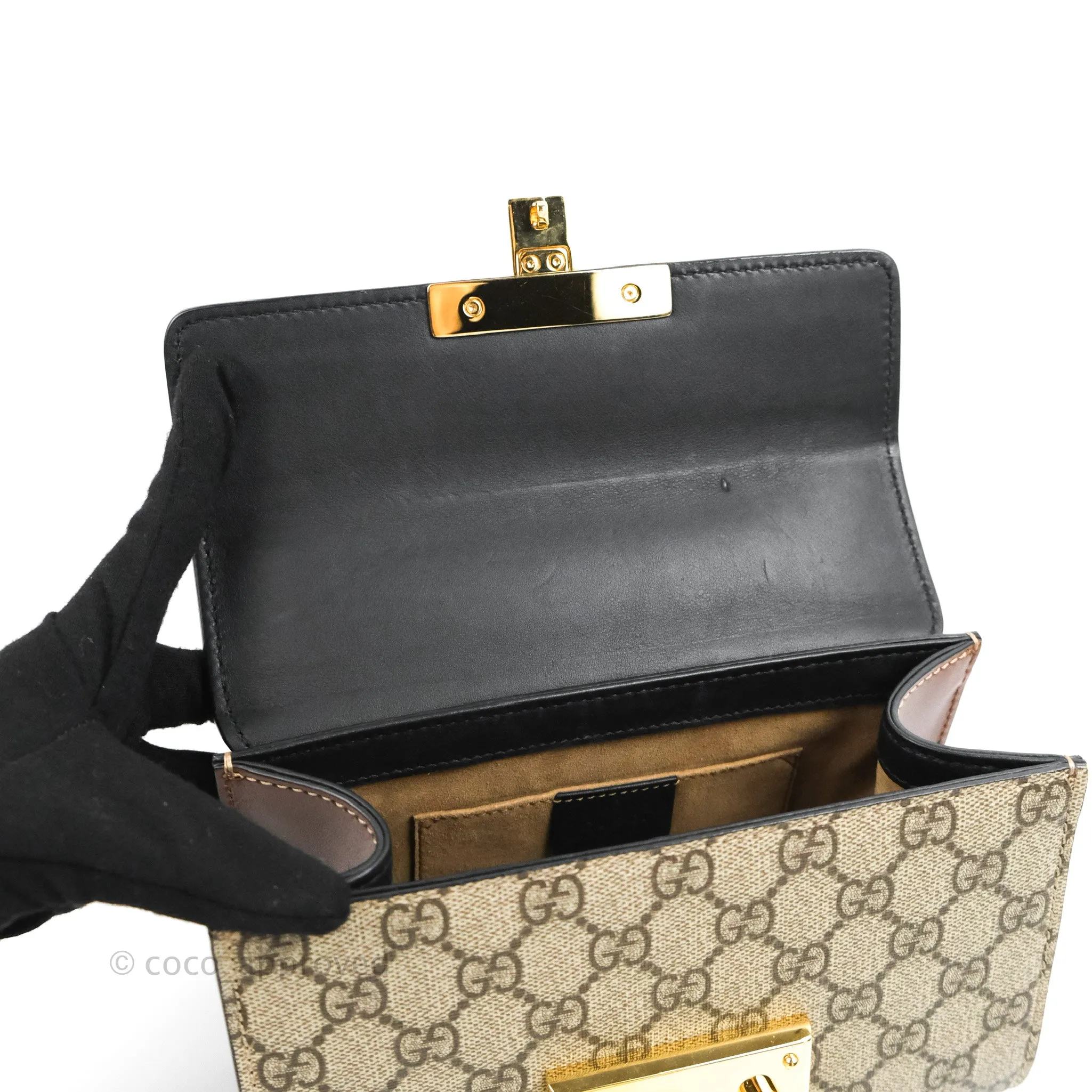 Gucci Padlock Small GG Shoulder Bag Black Beige/ Ebony GG Supreme Canvas