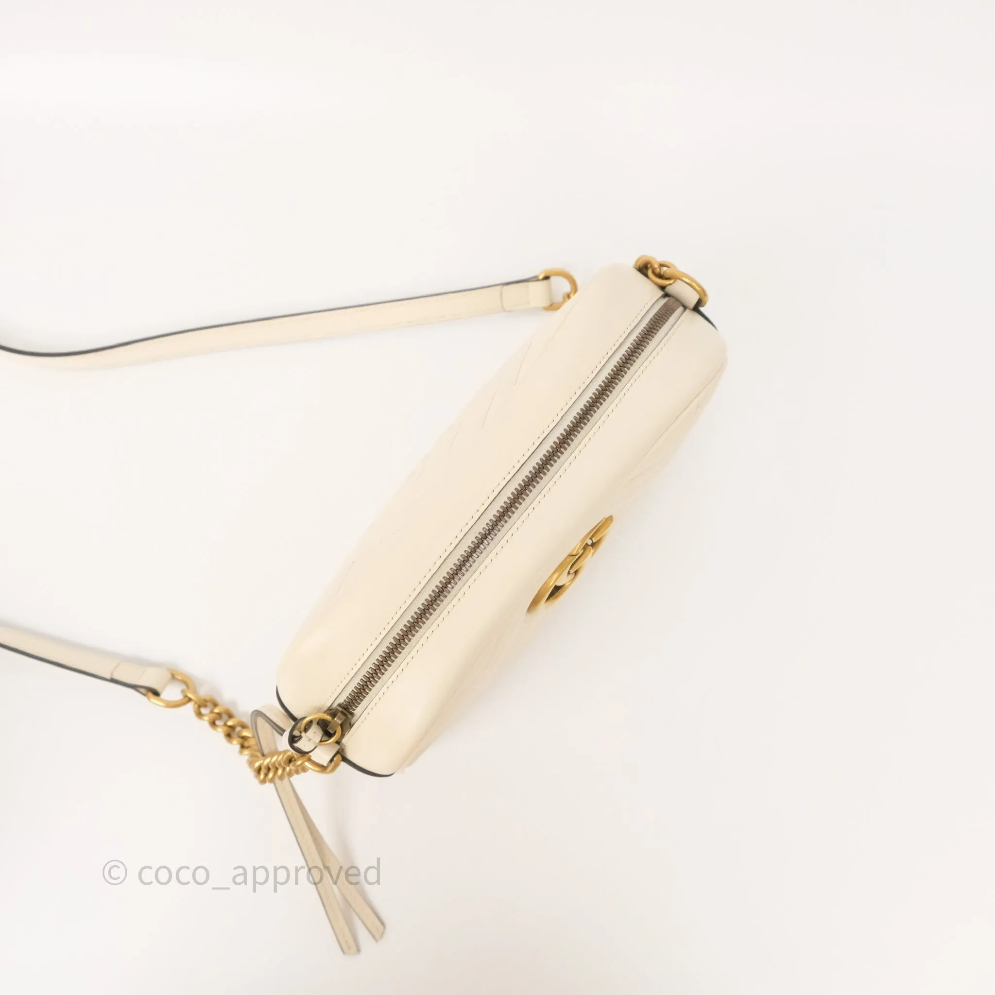 Gucci Small GG Marmont Camera Bag White Calfskin Gold Hardware