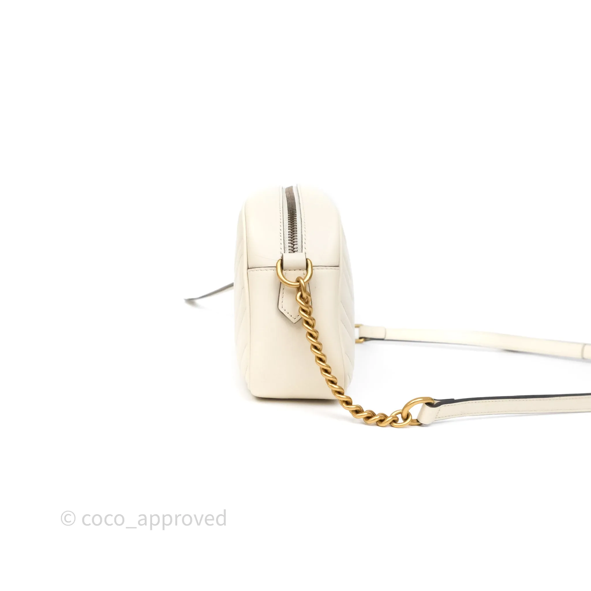 Gucci Small GG Marmont Camera Bag White Calfskin Gold Hardware