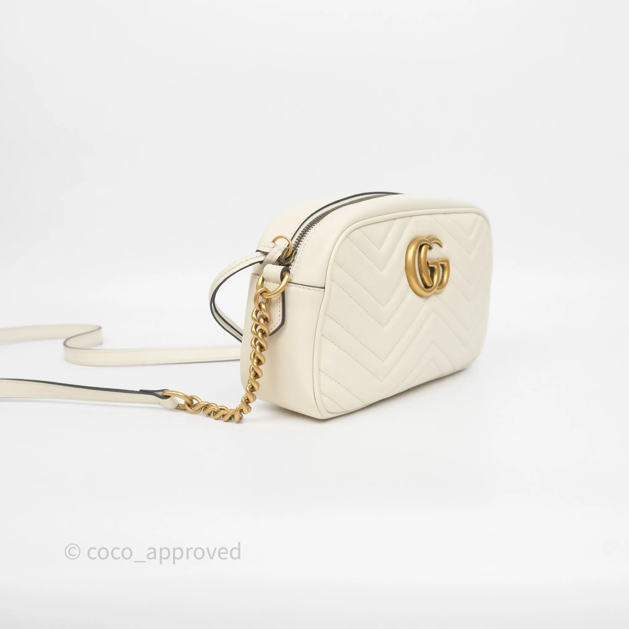 Gucci Small GG Marmont Camera Bag White Calfskin Gold Hardware