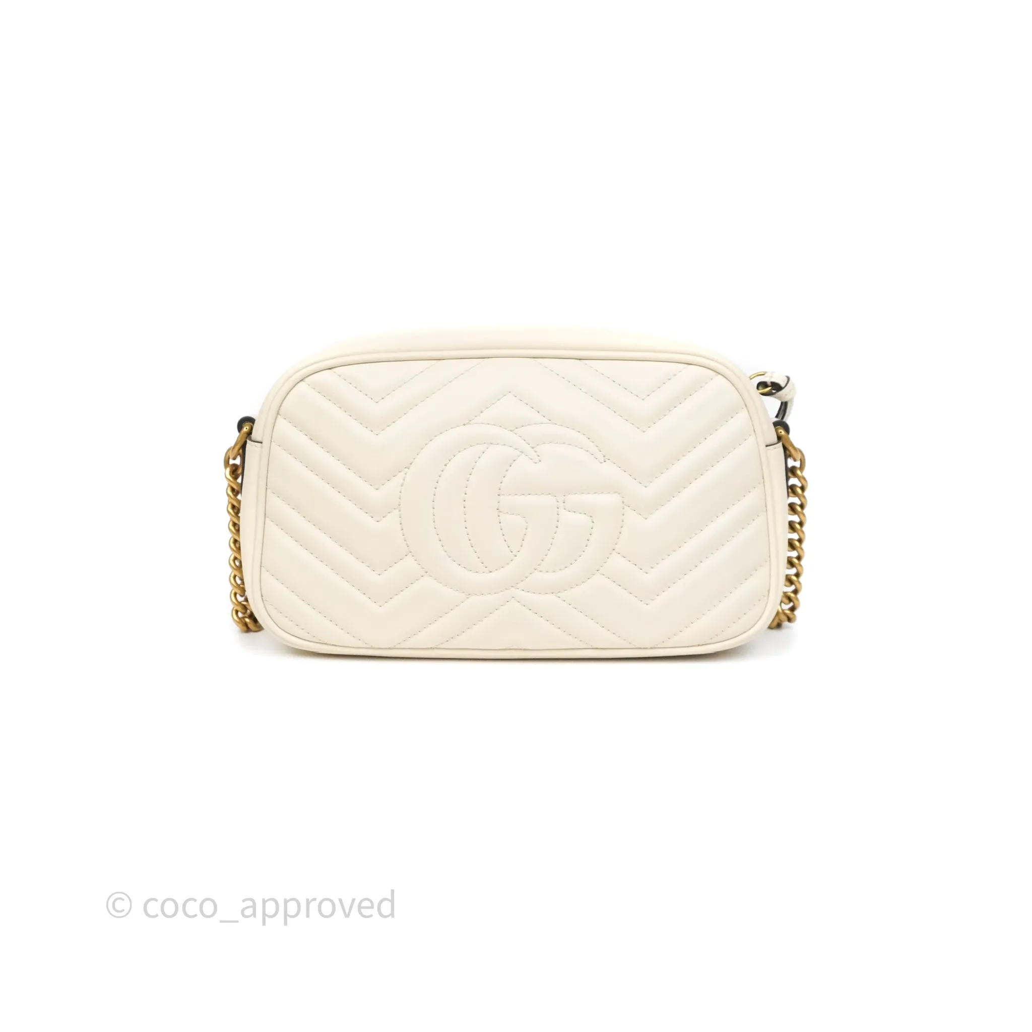 Gucci Small GG Marmont Camera Bag White Calfskin Gold Hardware