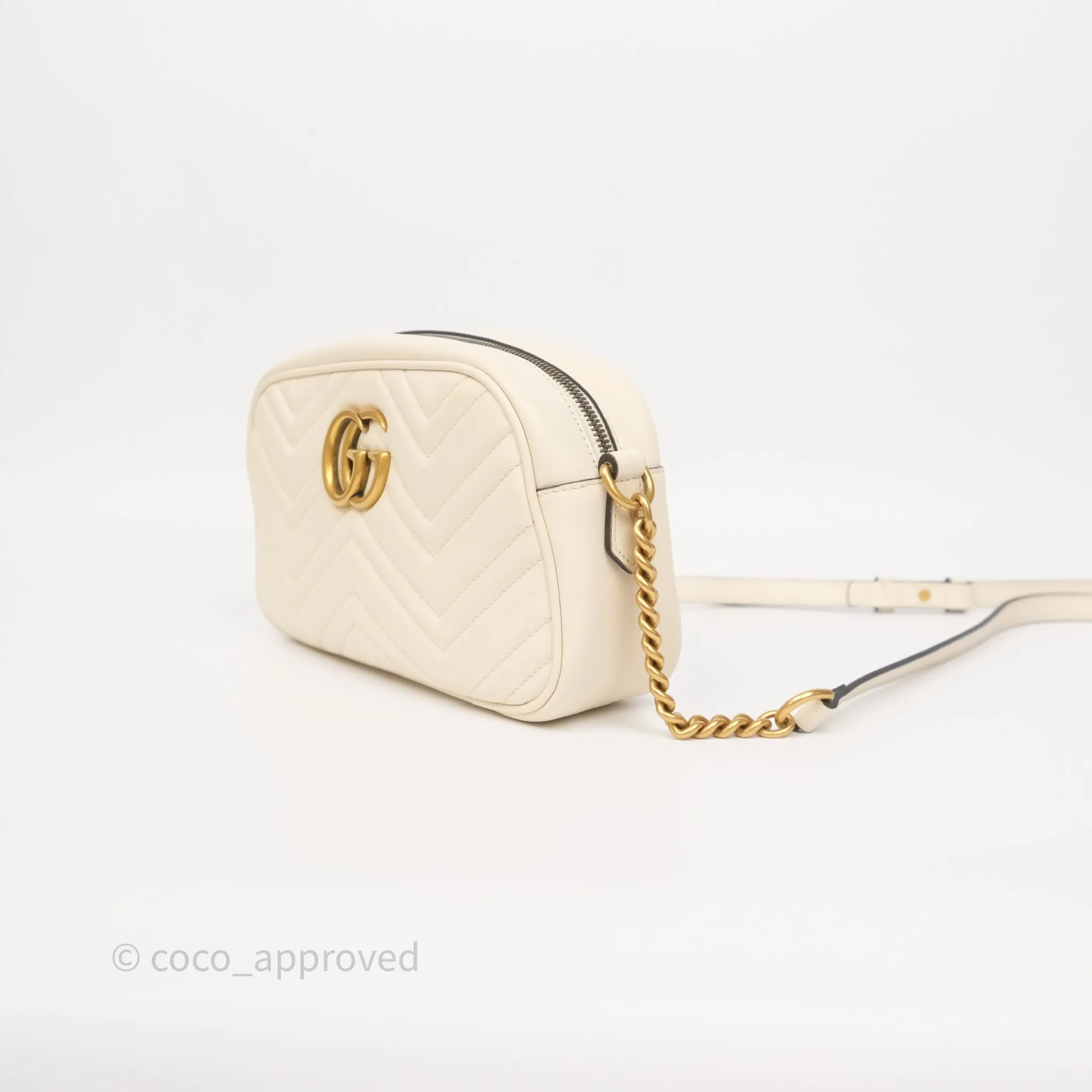 Gucci Small GG Marmont Camera Bag White Calfskin Gold Hardware