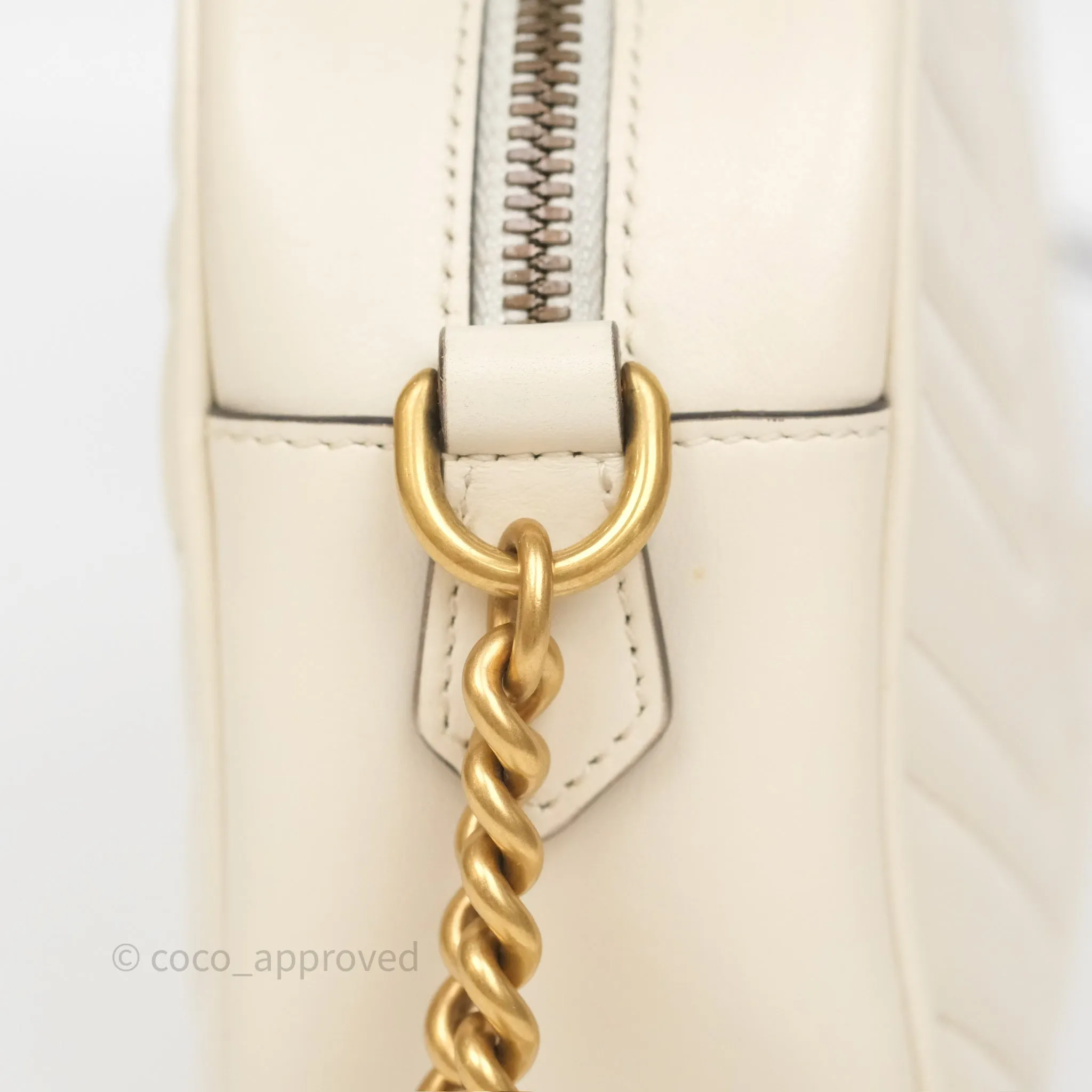 Gucci Small GG Marmont Camera Bag White Calfskin Gold Hardware