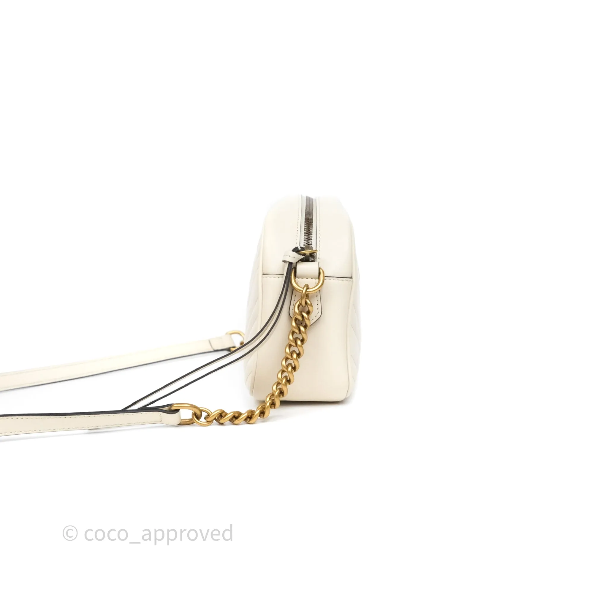 Gucci Small GG Marmont Camera Bag White Calfskin Gold Hardware